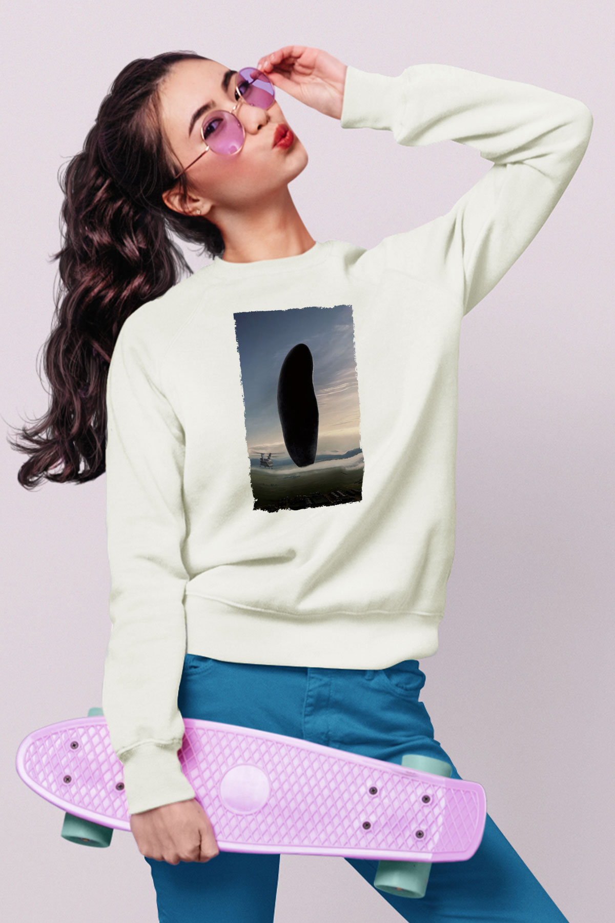 Unisex Geliş Arrival Baskılı Beyaz Sweatshirt