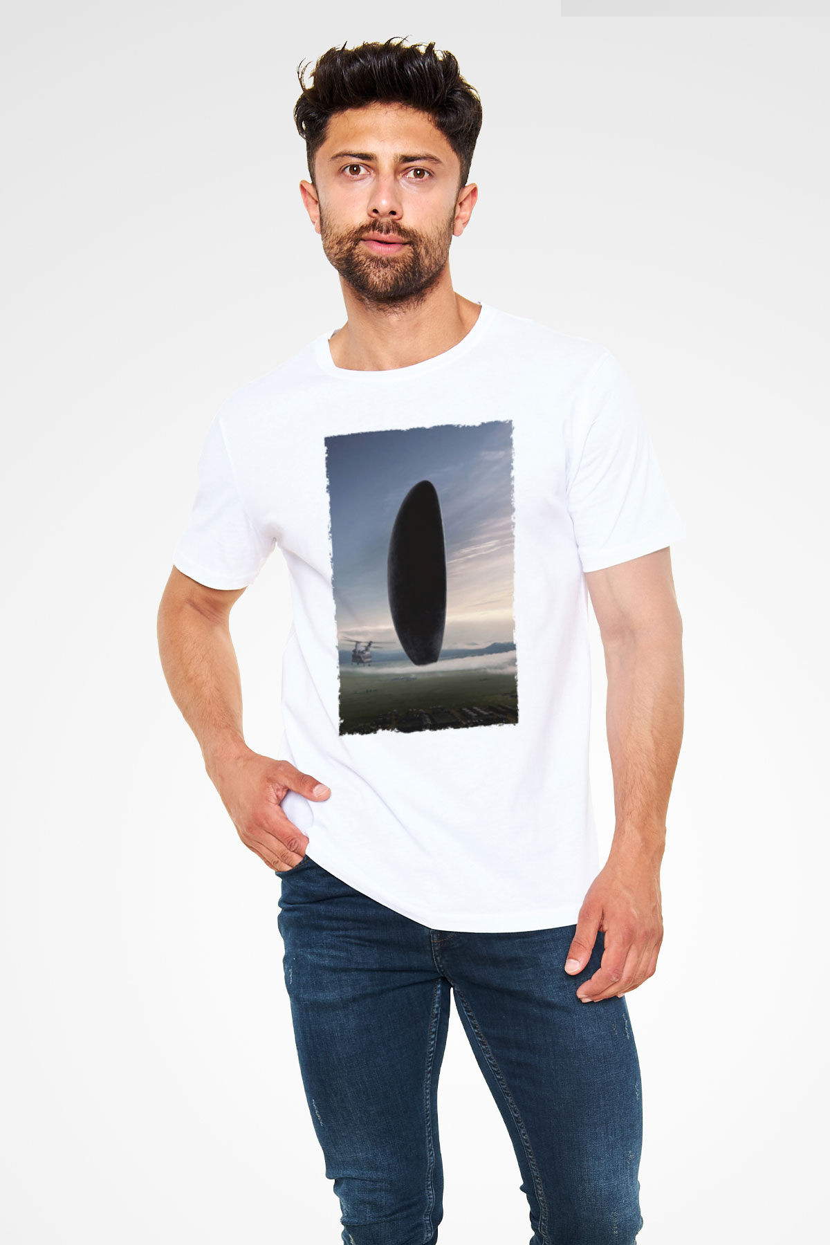 Unisex Geliş Arrival Baskılı Beyaz Tişört