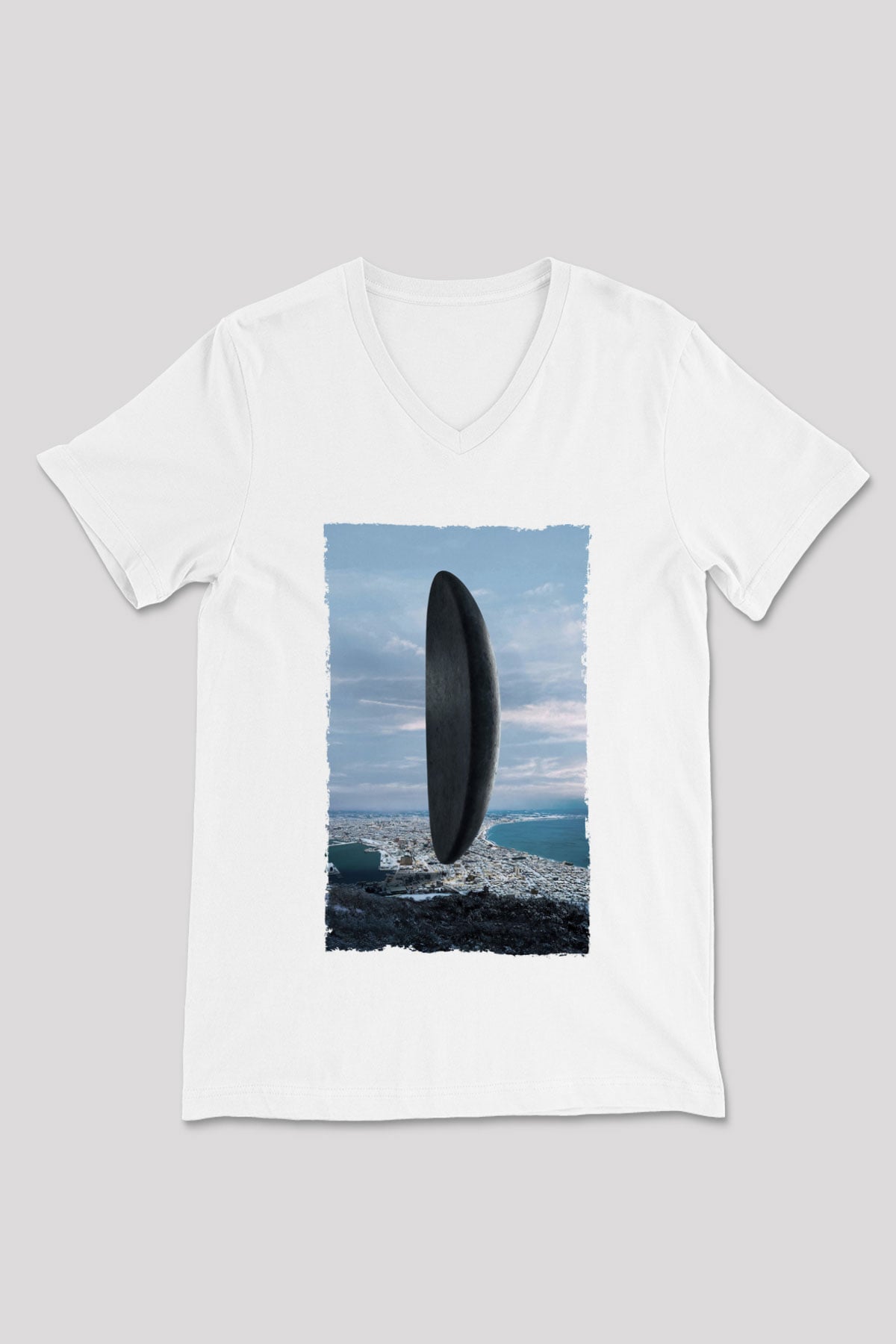 Unisex Geliş Arrival Baskılı Beyaz V Yaka Tshirt