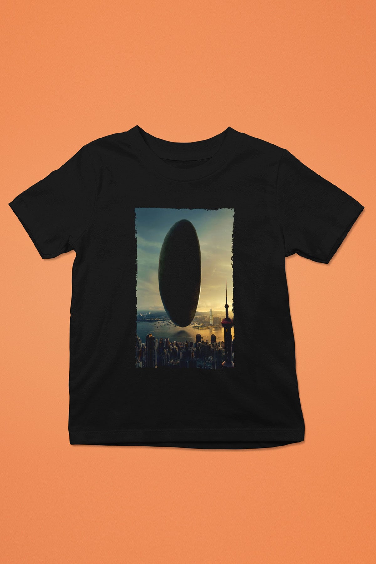 Unisex Geliş (Arrival) Baskılı Siyah Çocuk Tshirt