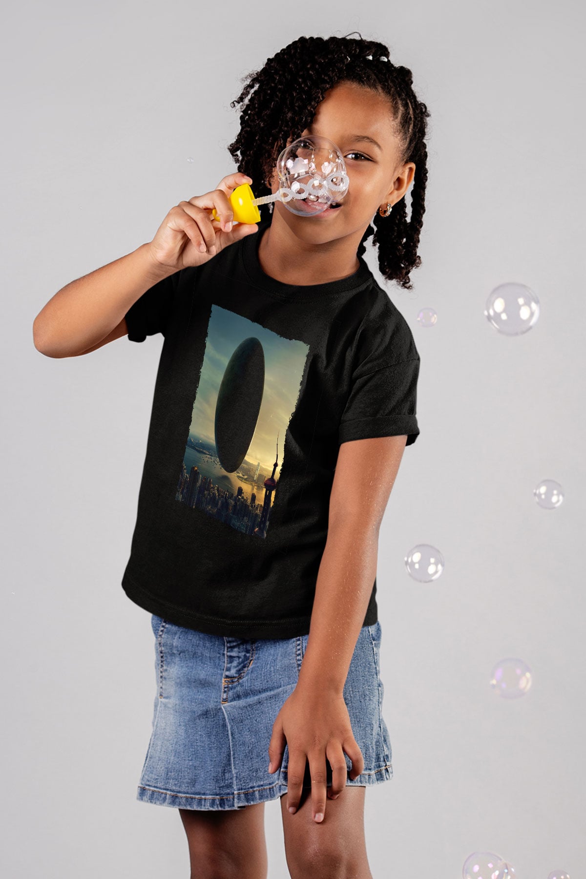 Unisex Geliş (Arrival) Baskılı Siyah Çocuk Tshirt