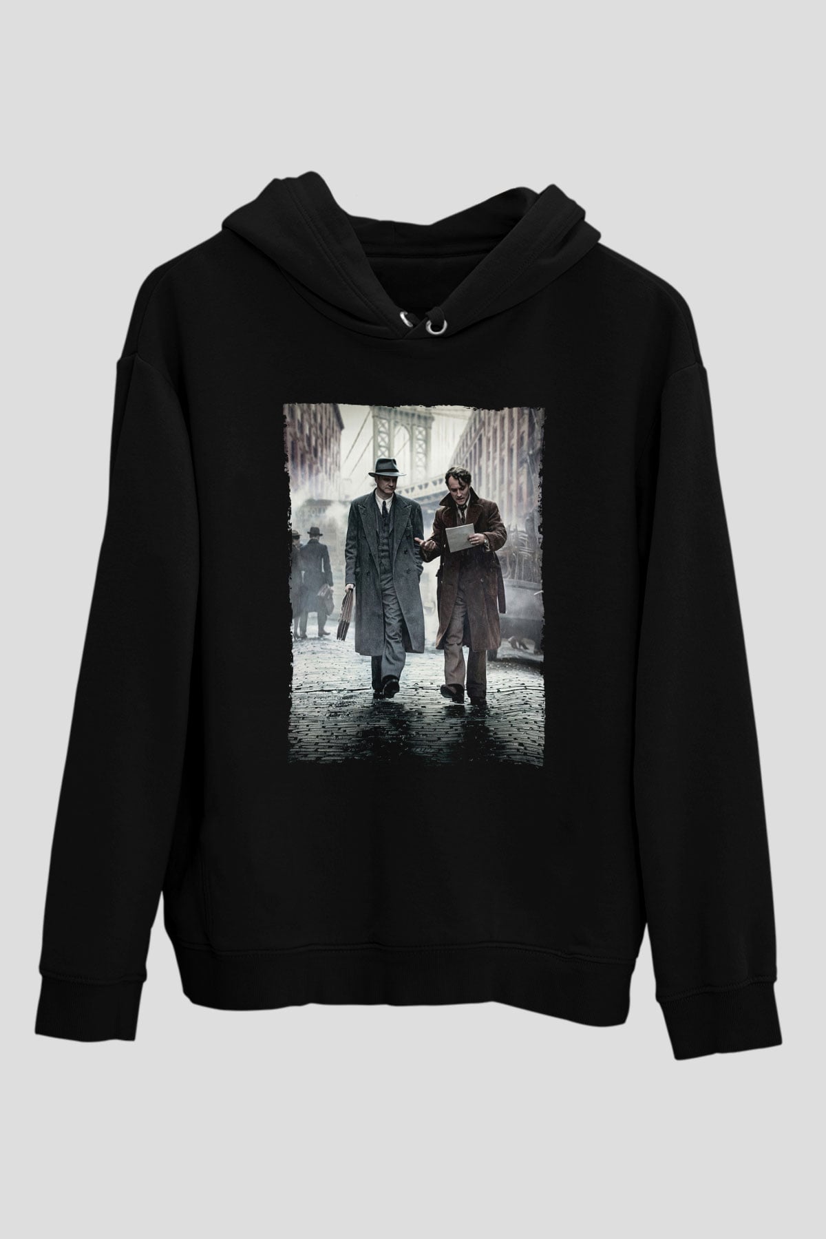 Unisex Genius Baskılı Siyah Kapüşonlu Sweatshirt