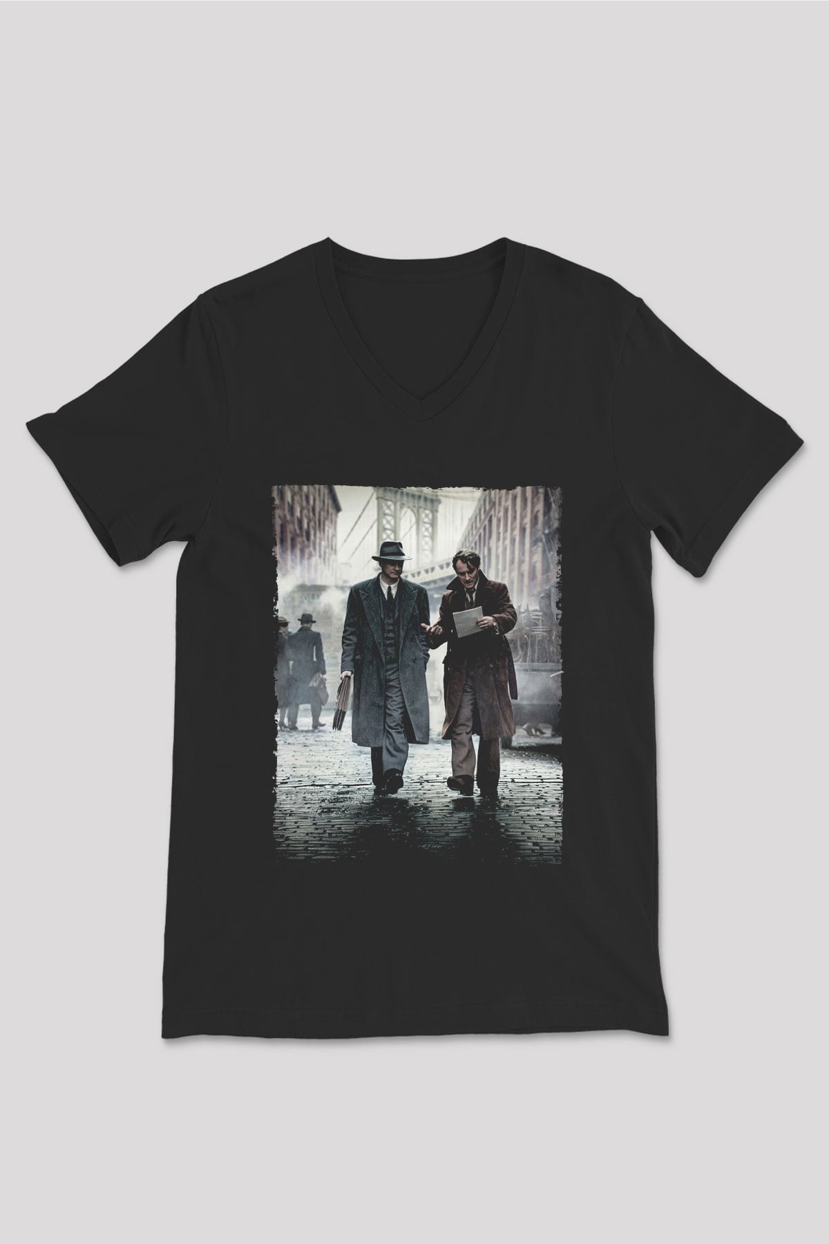 Unisex Genius Baskılı Siyah V Yaka Tshirt