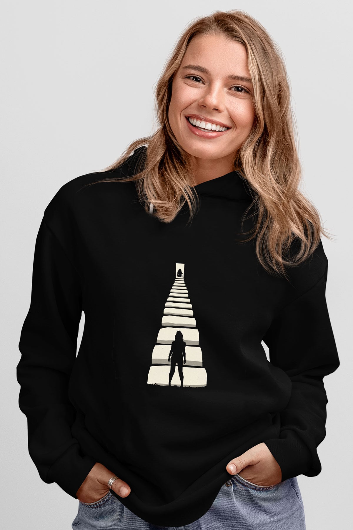 Unisex Gizli Gerçek (Run) Baskılı Siyah Kapüşonlu Sweatshirt