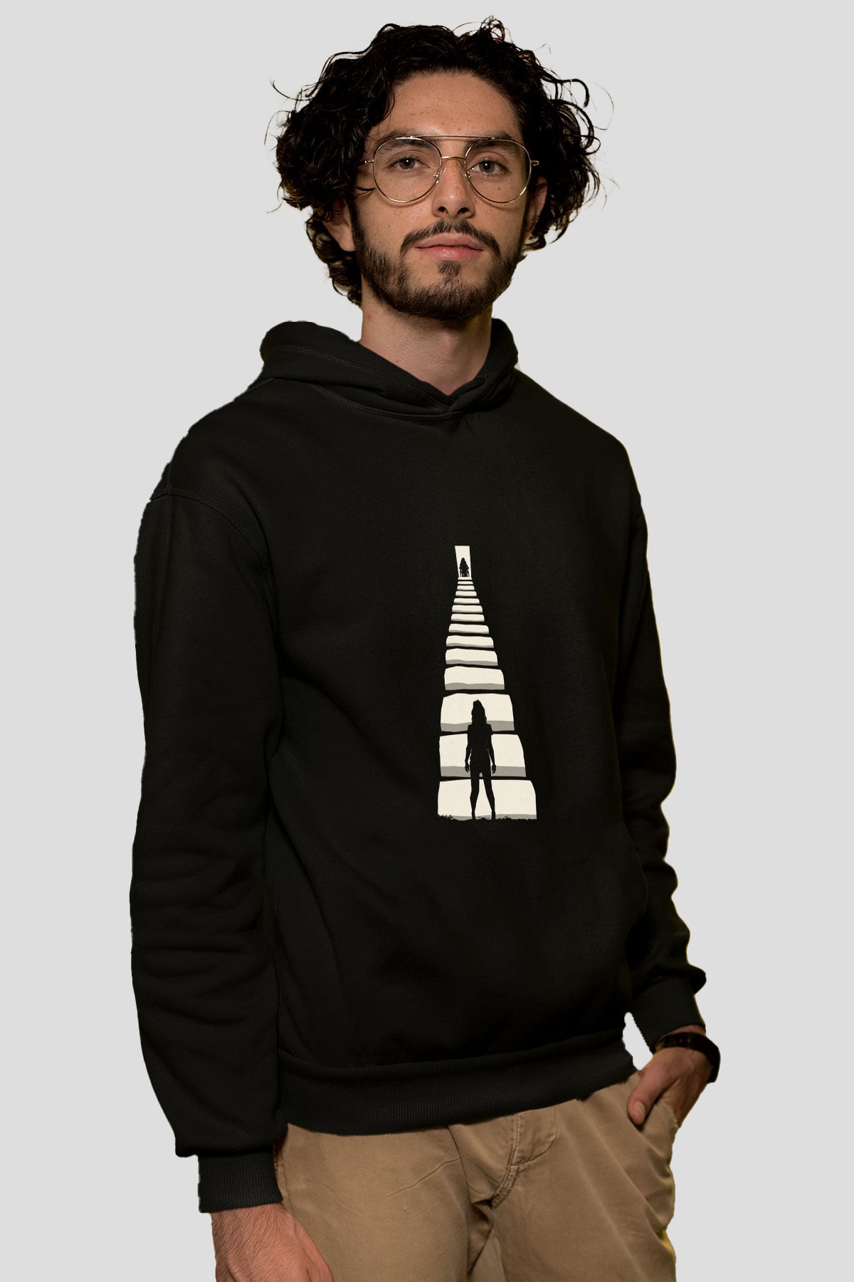 Unisex Gizli Gerçek (Run) Baskılı Siyah Kapüşonlu Sweatshirt
