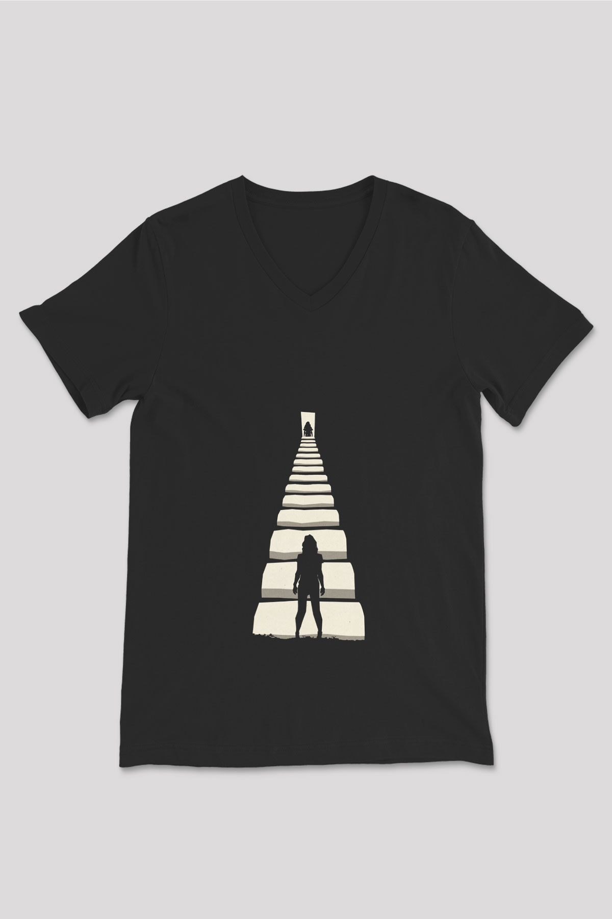 Unisex Gizli Gerçek (Run) Baskılı Siyah V Yaka Tshirt
