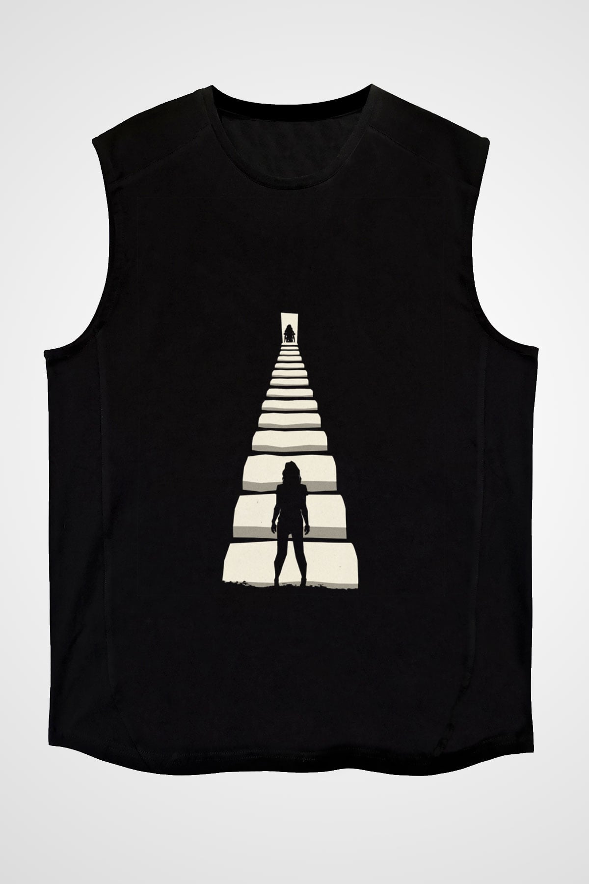 Unisex Gizli Gerçek (Run) Baskılı Siyah Kolsuz Tshirt