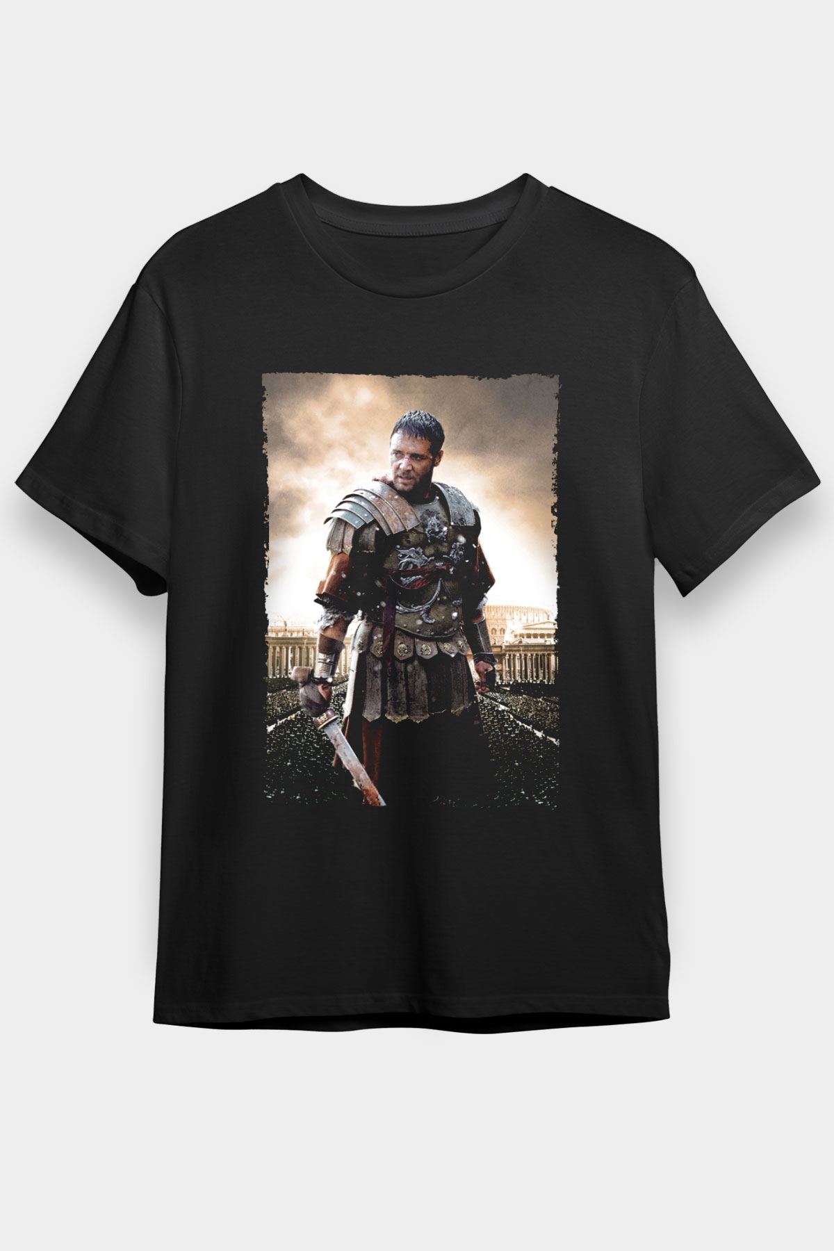 Unisex Gladyatör Baskılı Siyah T-shirt