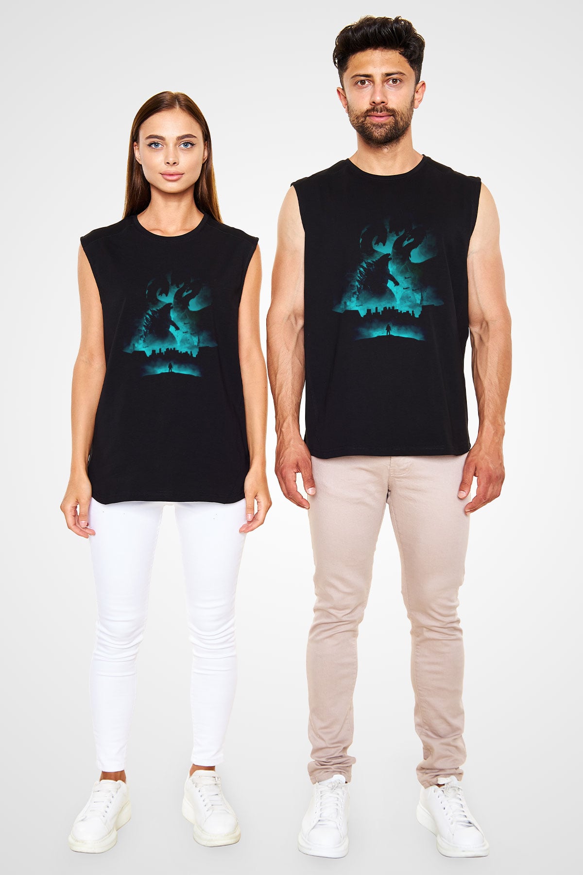 Unisex Godzilla II Canavarlar Kralı (Godzilla King of the Monsters) Baskılı Siyah Kolsuz T-shirt