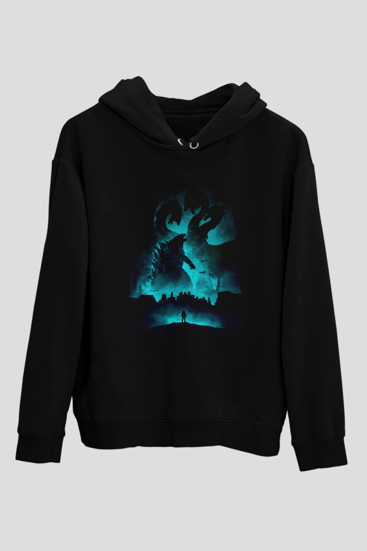Unisex Godzilla II Canavarlar Kralı (Godzilla King of the Monsters) Baskılı Siyah Kapüşonlu Sweatshirt