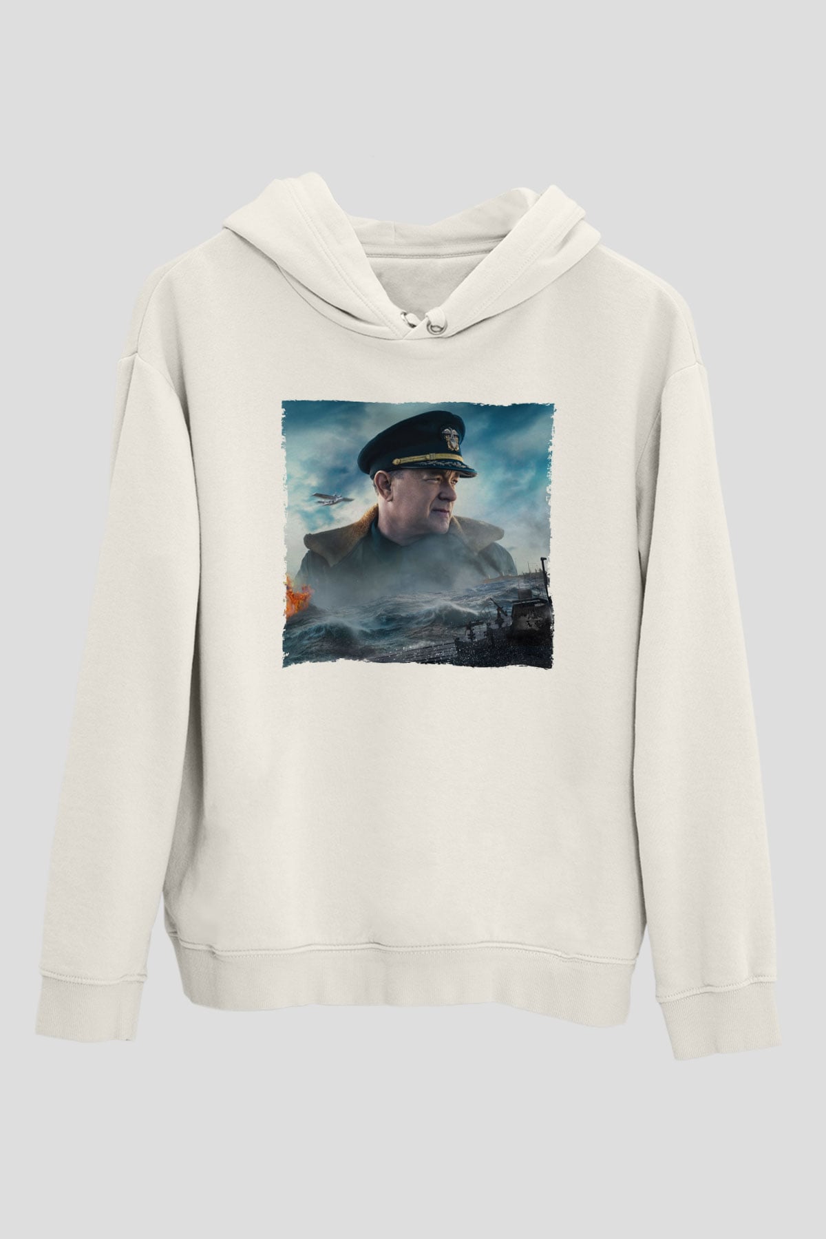 Unisex Greyhound Baskılı Beyaz Kapüşonlu Sweatshirt
