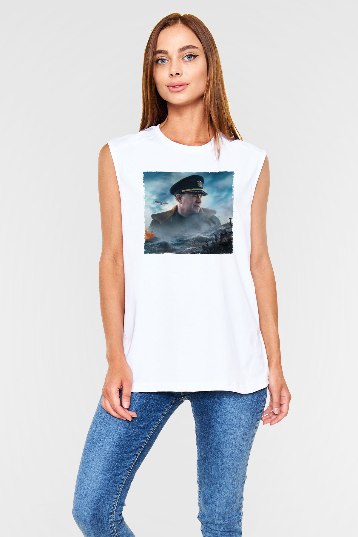 Unisex Greyhound Baskılı Beyaz Kolsuz T-shirt