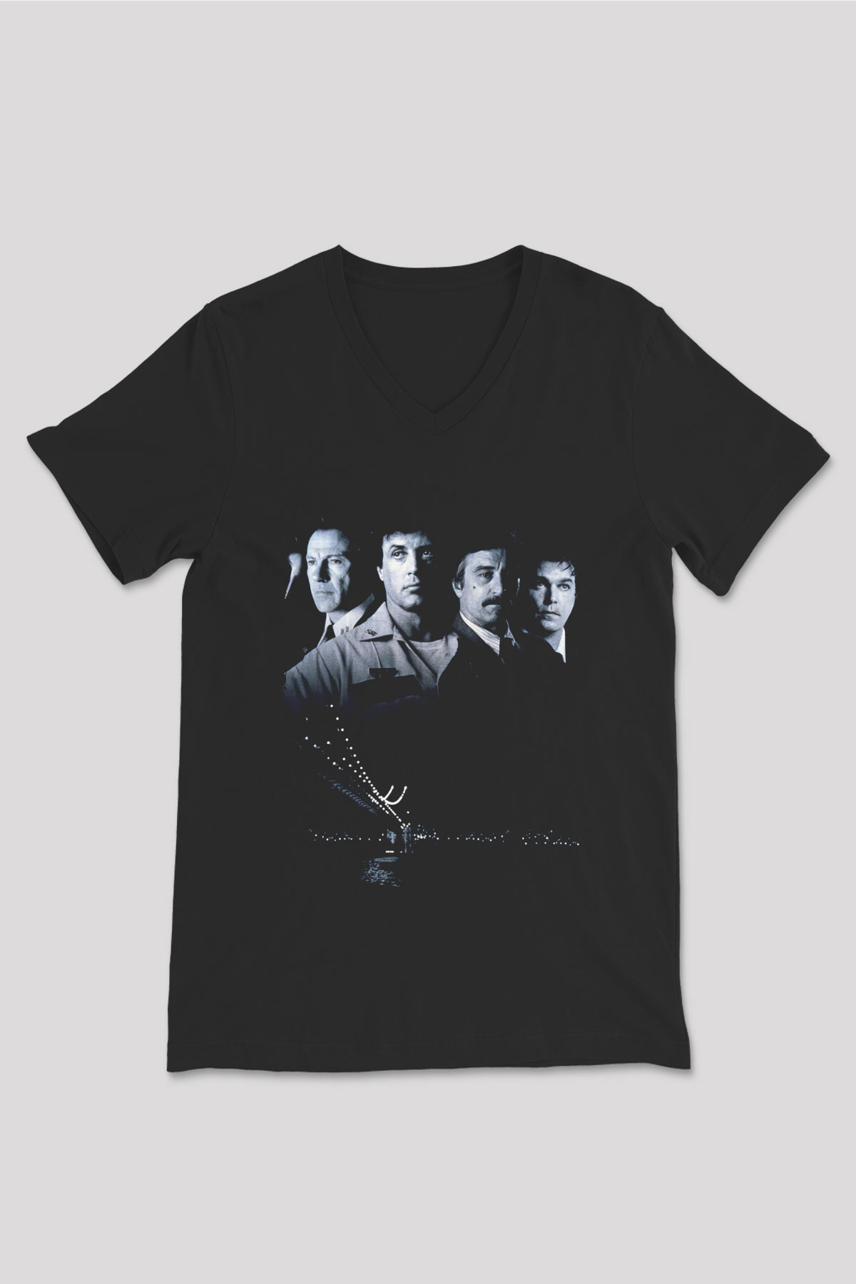 Unisex Güçlüler Bölgesi (Cop Land) Baskılı Siyah V Yaka T-shirt