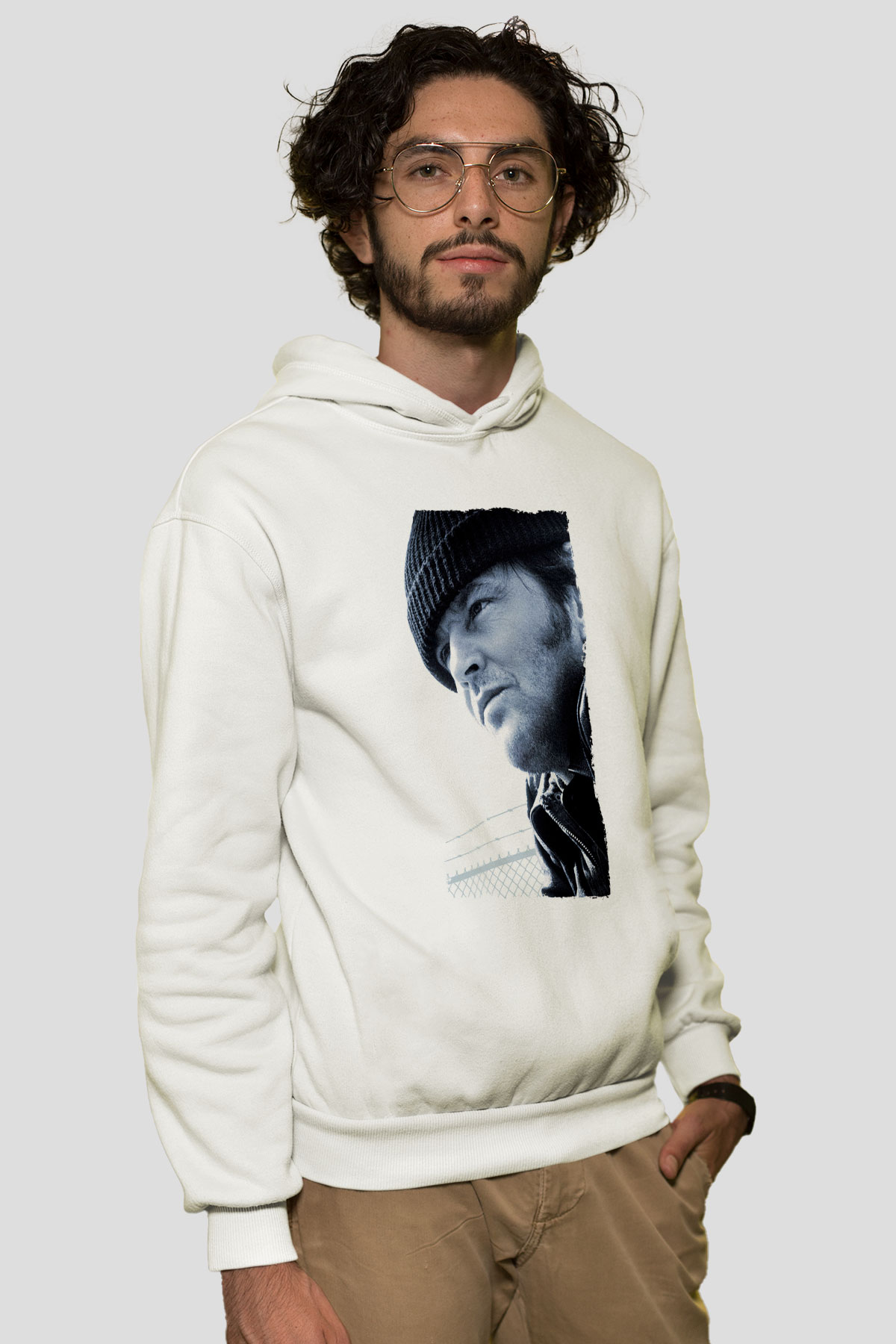 Unisex Guguk Kuşu (One Flew Over the Cuckoo's Nest) Baskılı Beyaz Kapüşonlu Sweatshirt