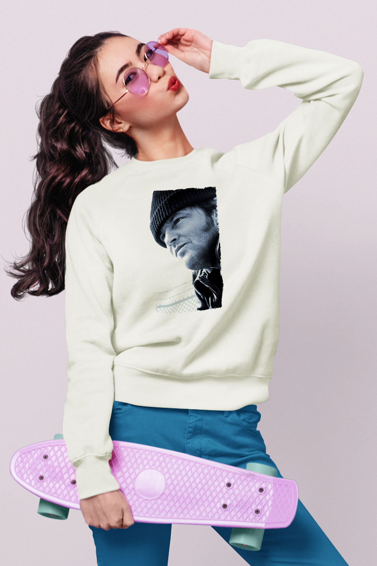 Unisex Guguk Kuşu (One Flew Over the Cuckoo's Nest) Baskılı Beyaz Sweatshirt