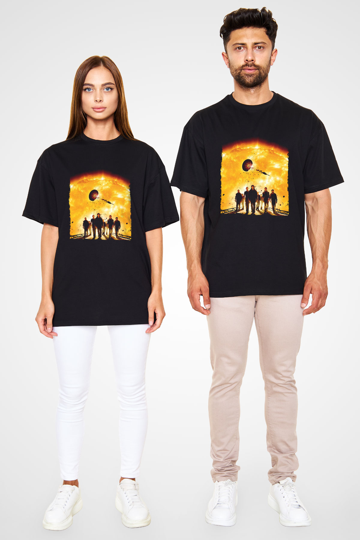 Unisex Gün Işığı (Sunshine) Baskılı Siyah Oversize T-shirt