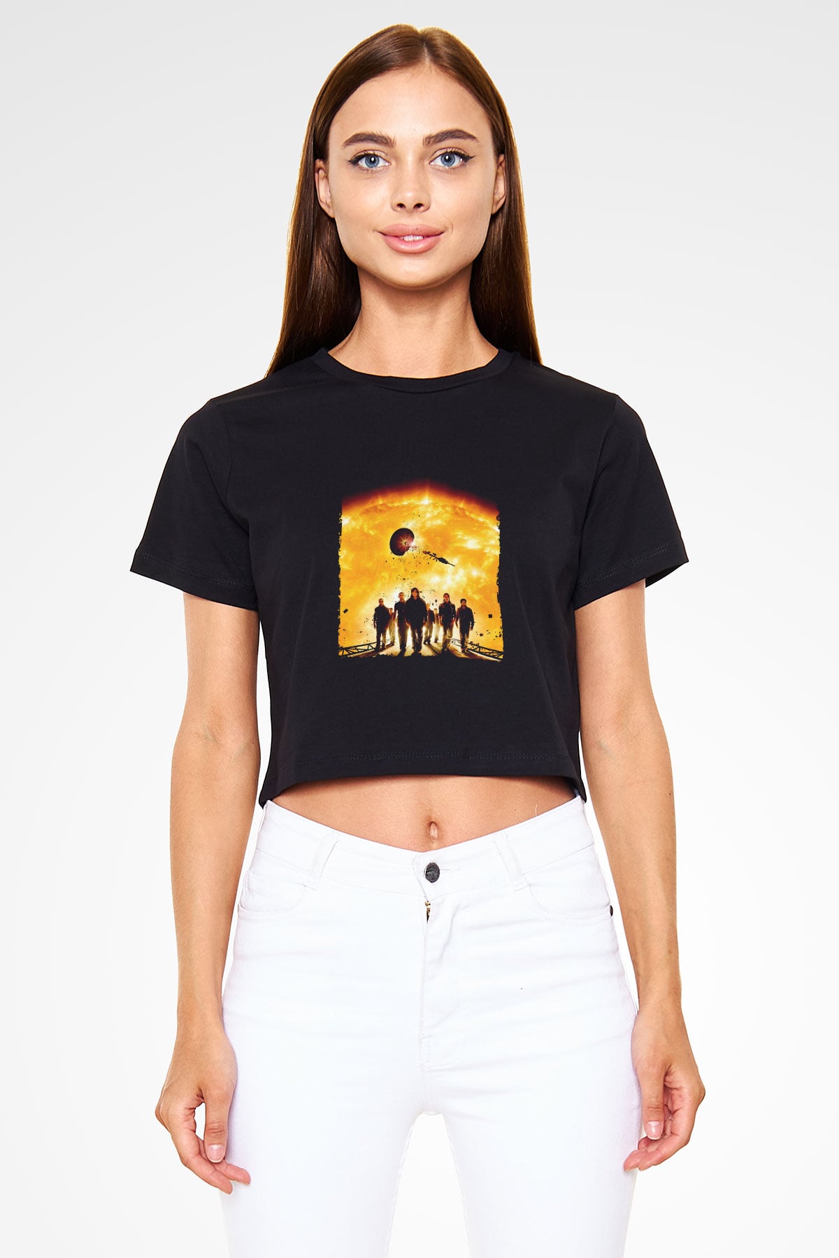 Unisex Gün Işığı (Sunshine) Baskılı Siyah Crop Top T-shirt
