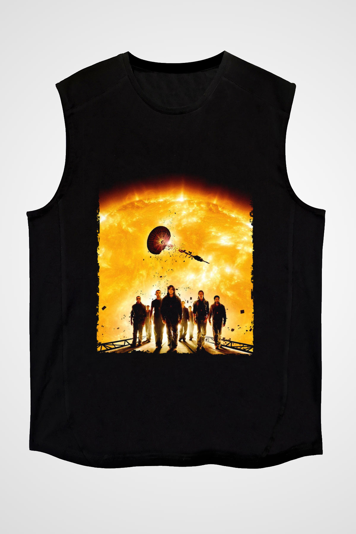 Unisex Gün Işığı (Sunshine) Baskılı Siyah Kolsuz T-shirt