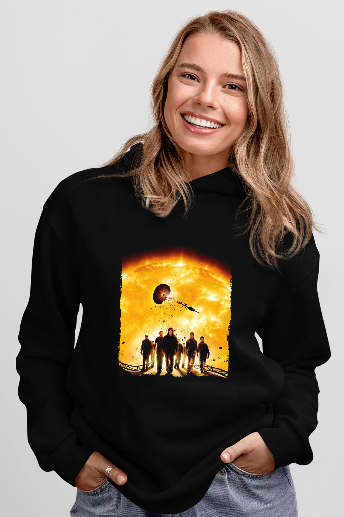 Unisex Gün Işığı (Sunshine) Baskılı Siyah Kapüşonlu Sweatshirt