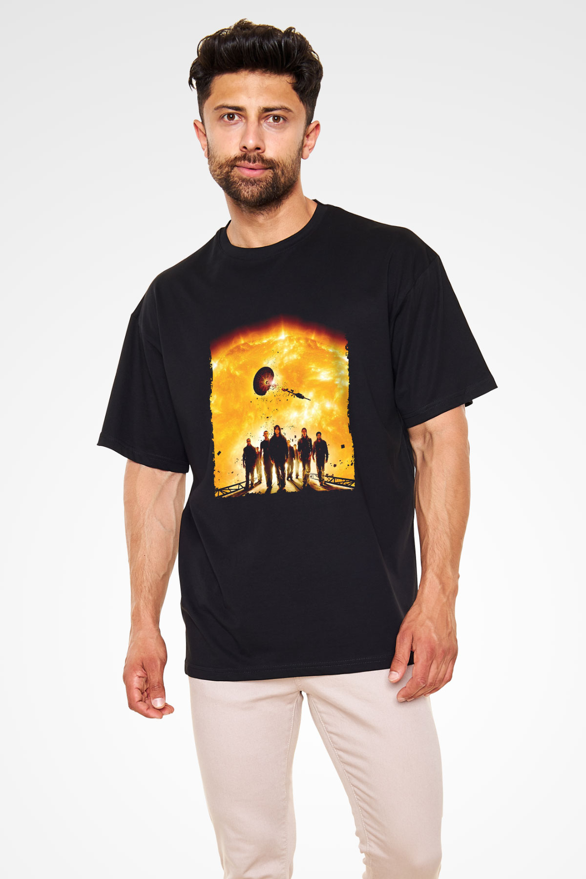 Unisex Gün Işığı (Sunshine) Baskılı Siyah Oversize T-shirt