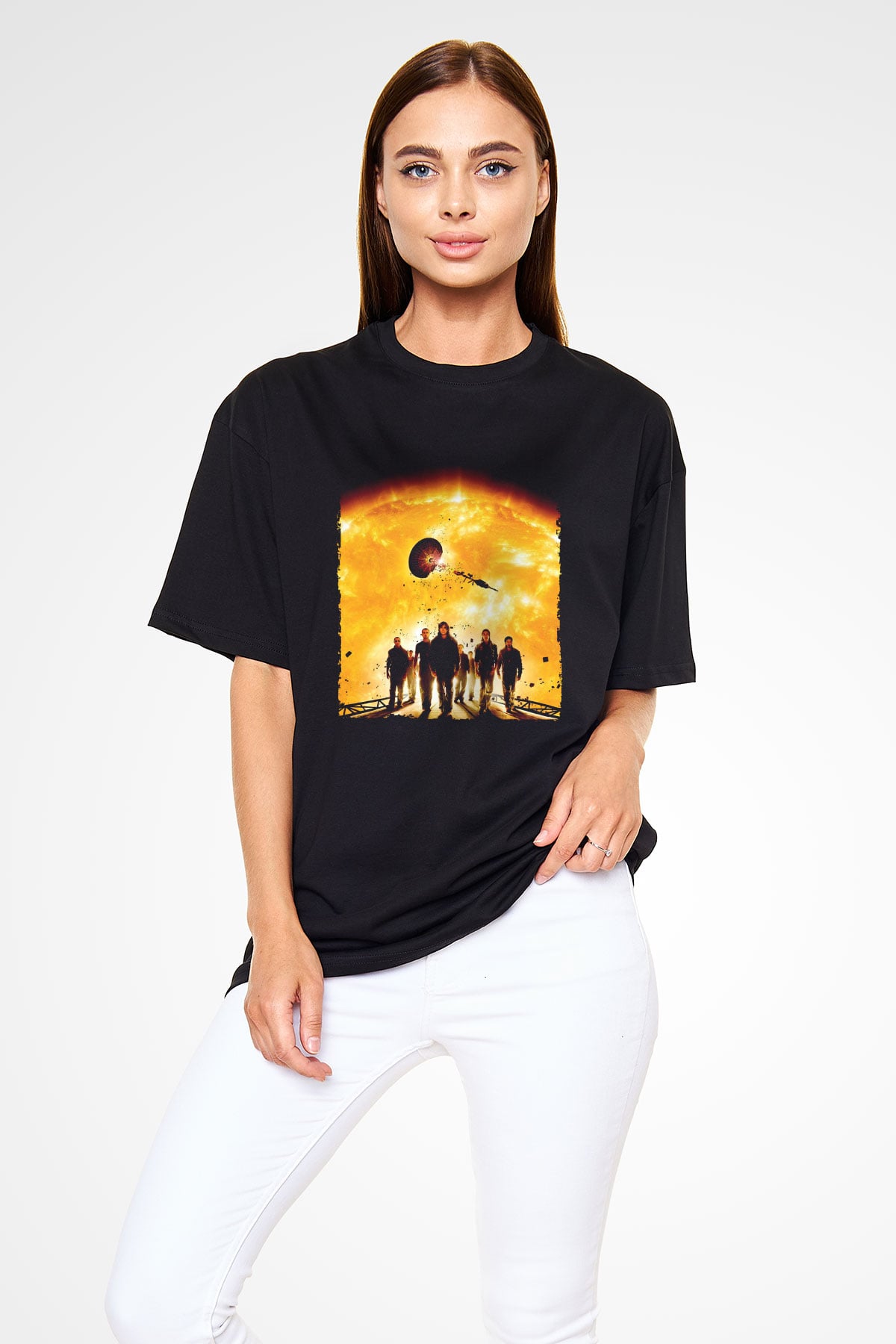 Unisex Gün Işığı (Sunshine) Baskılı Siyah Oversize T-shirt