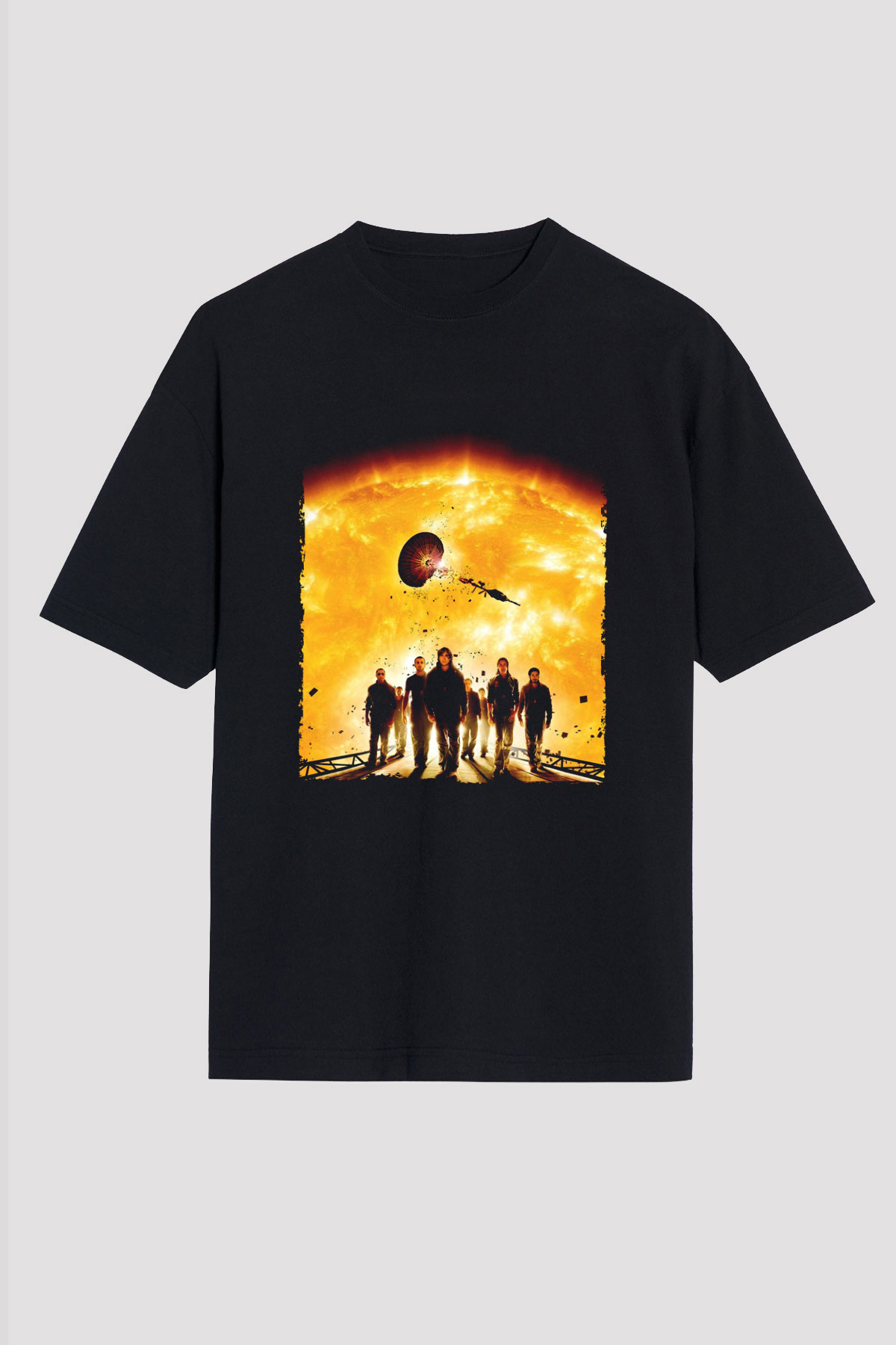 Unisex Gün Işığı (Sunshine) Baskılı Siyah Oversize T-shirt