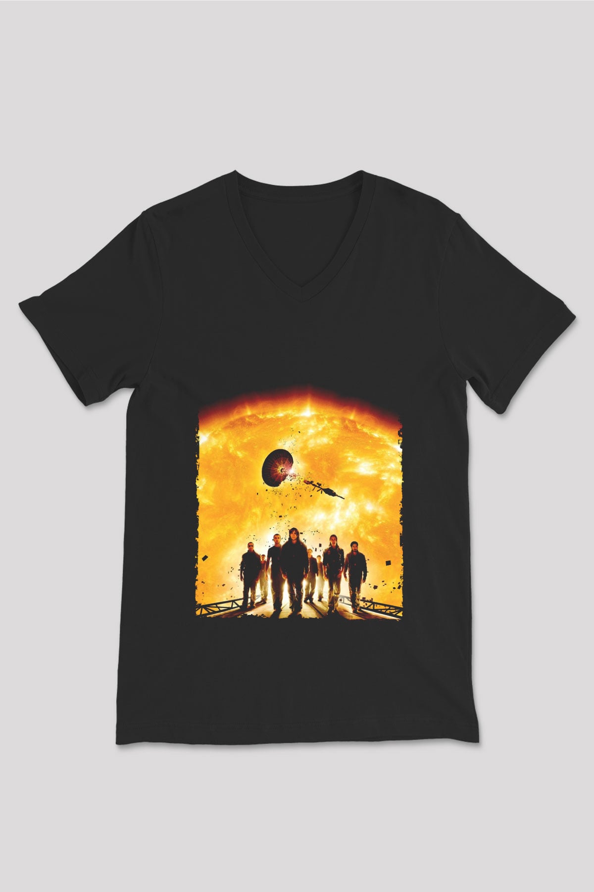 Unisex Gün Işığı (Sunshine) Baskılı Siyah V Yaka T-shirt