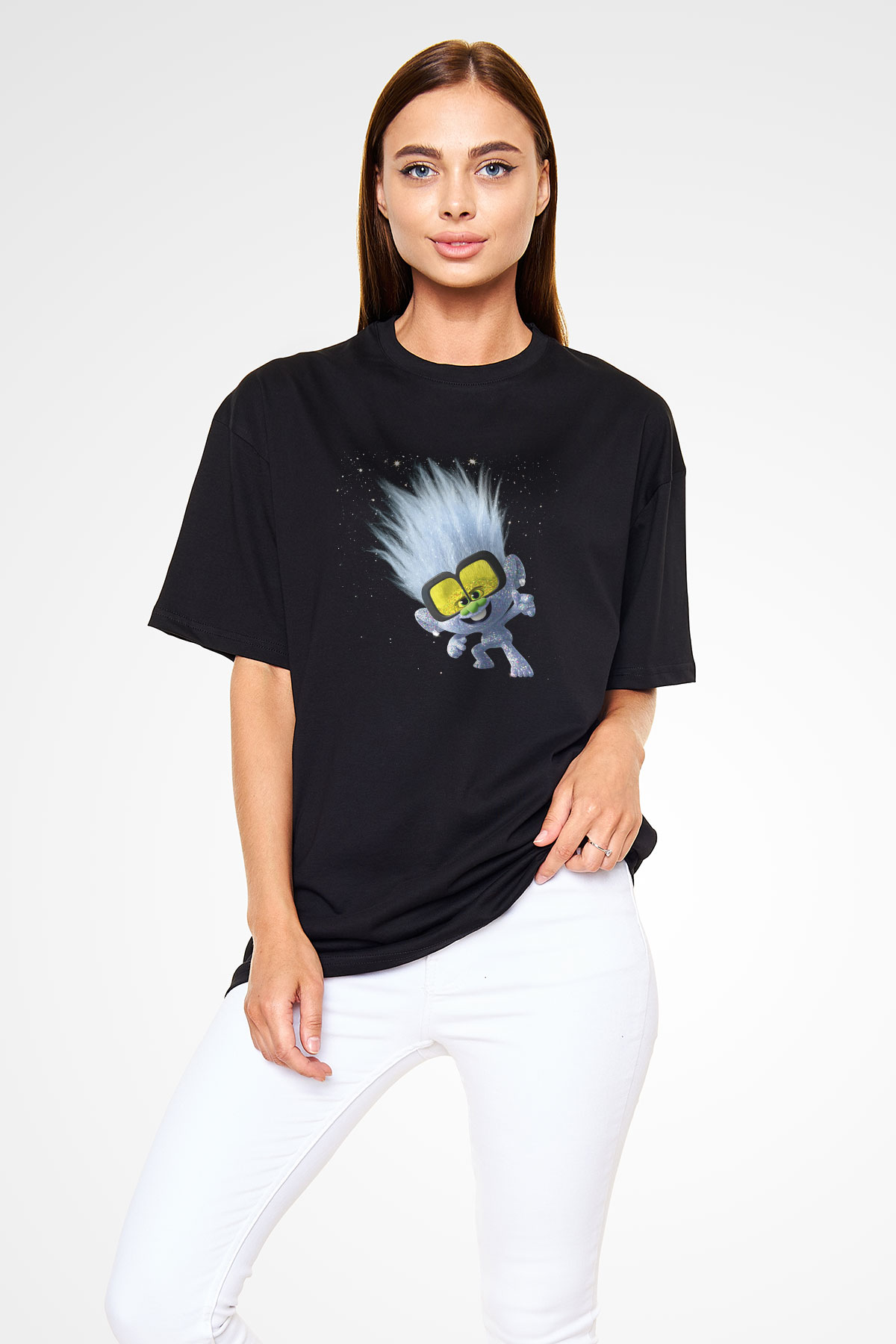 Unisex Guy Diamond Baskılı Siyah Oversize T-shirt