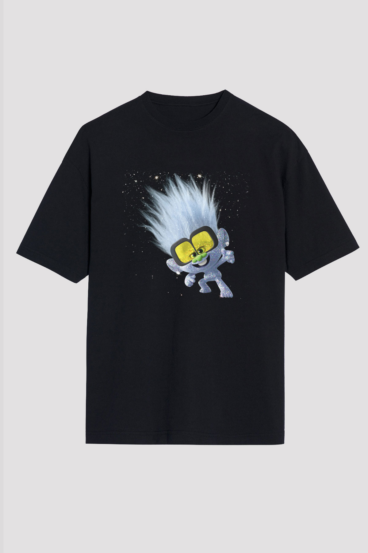 Unisex Guy Diamond Baskılı Siyah Oversize T-shirt