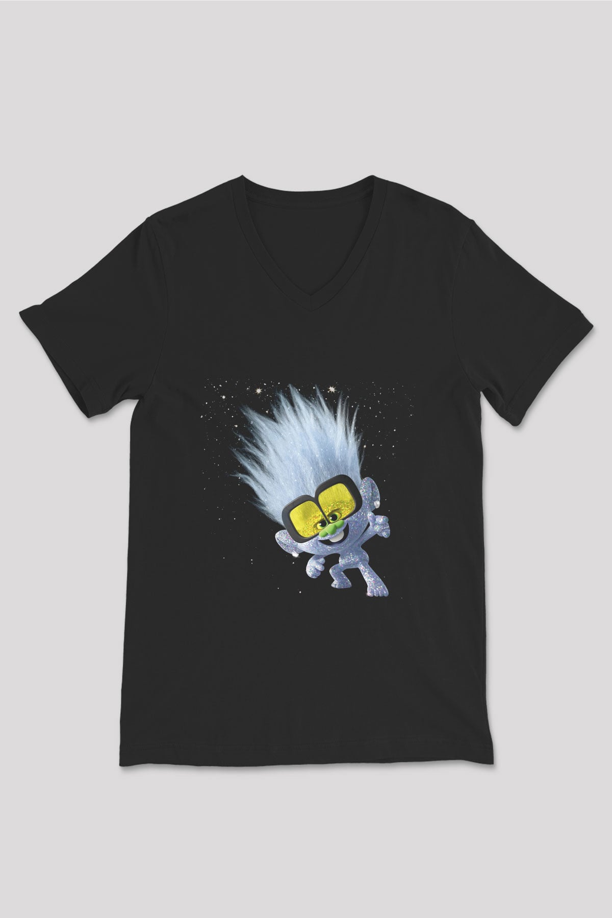 Unisex Guy Diamond Baskılı Siyah V Yaka T-shirt