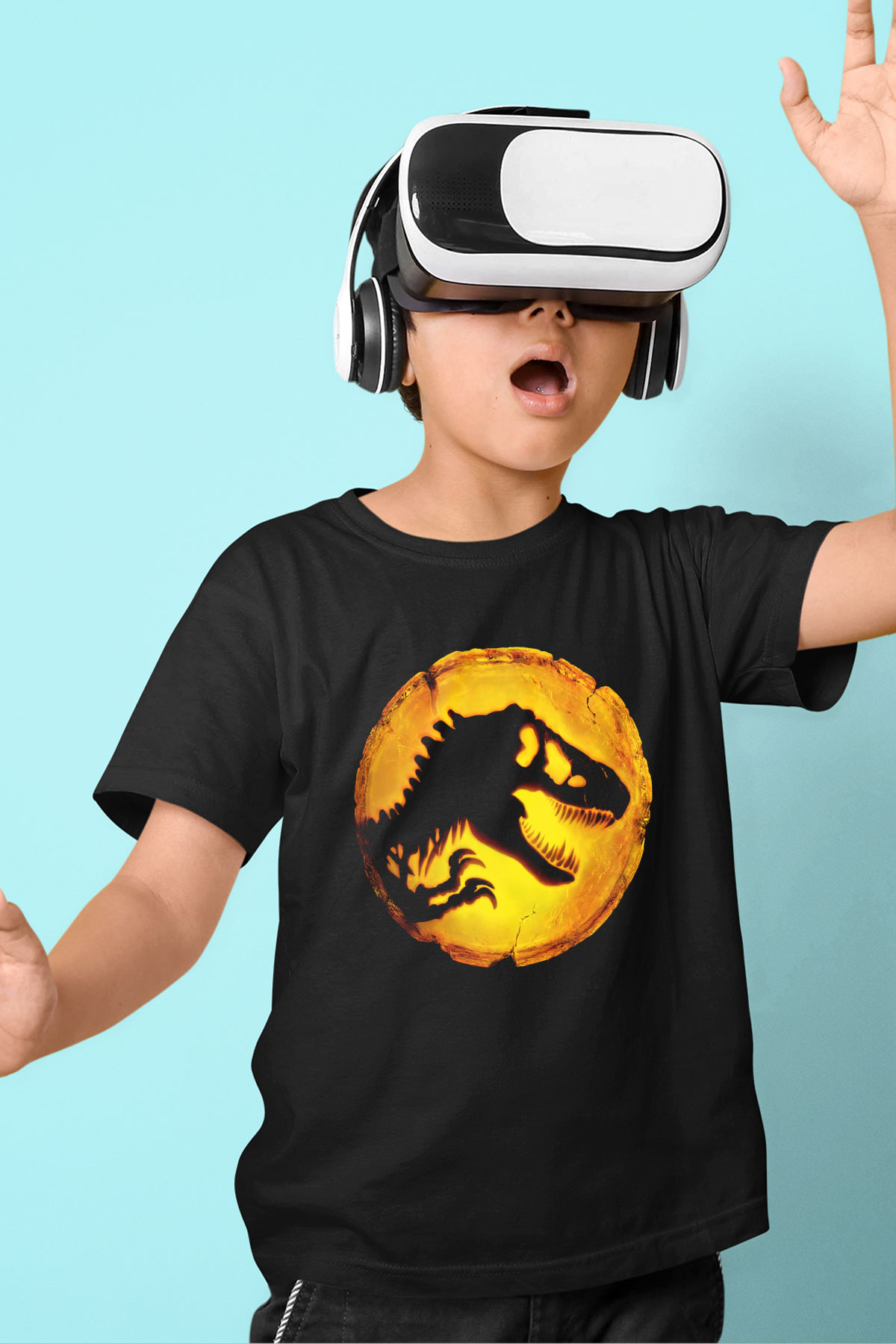 Unisex Hâkimiyet (Jurassic World Dominion) Baskılı Siyah Çocuk Tshirt