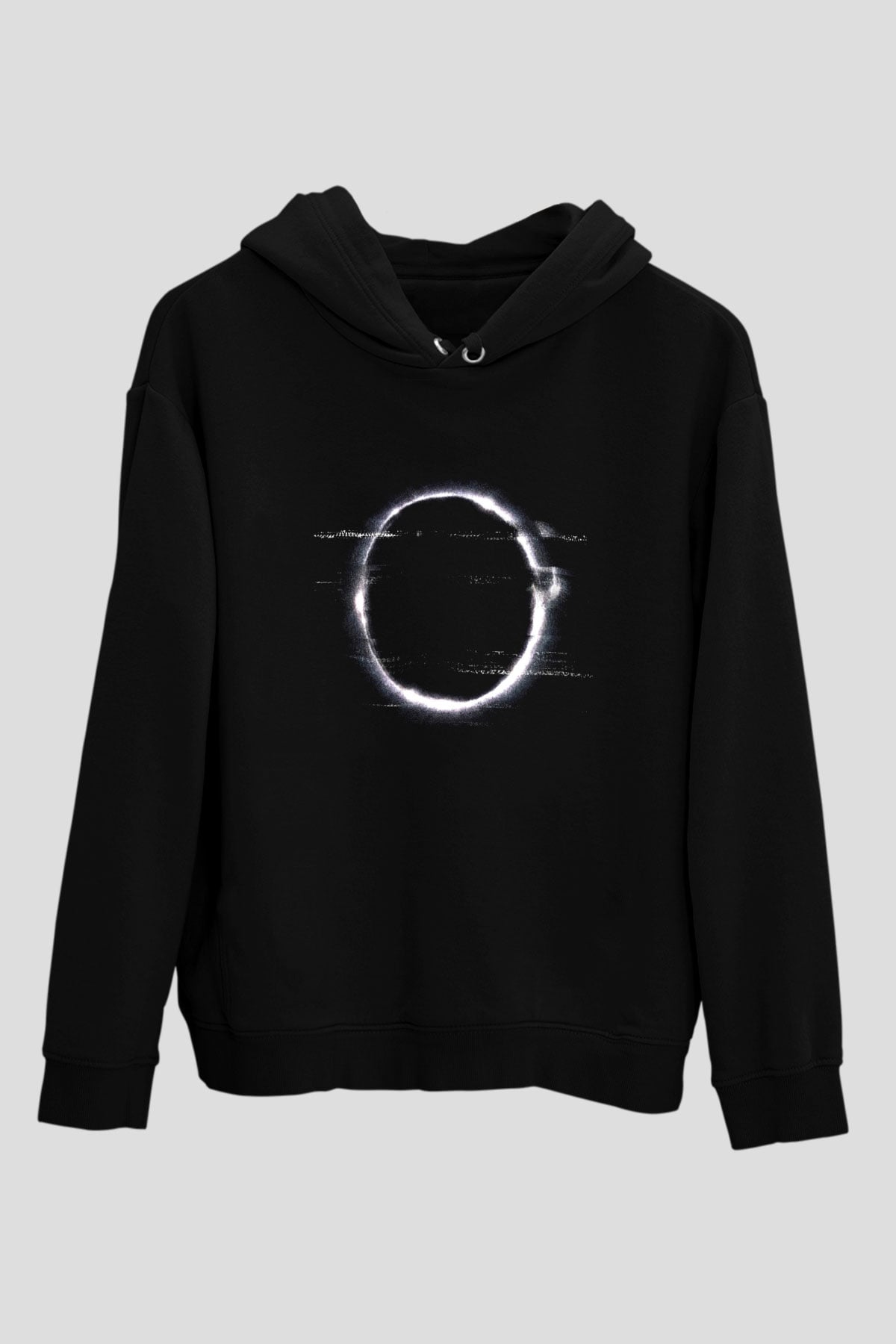 Unisex Halka (The Ring) Baskılı Siyah Kapüşonlu Sweatshirt