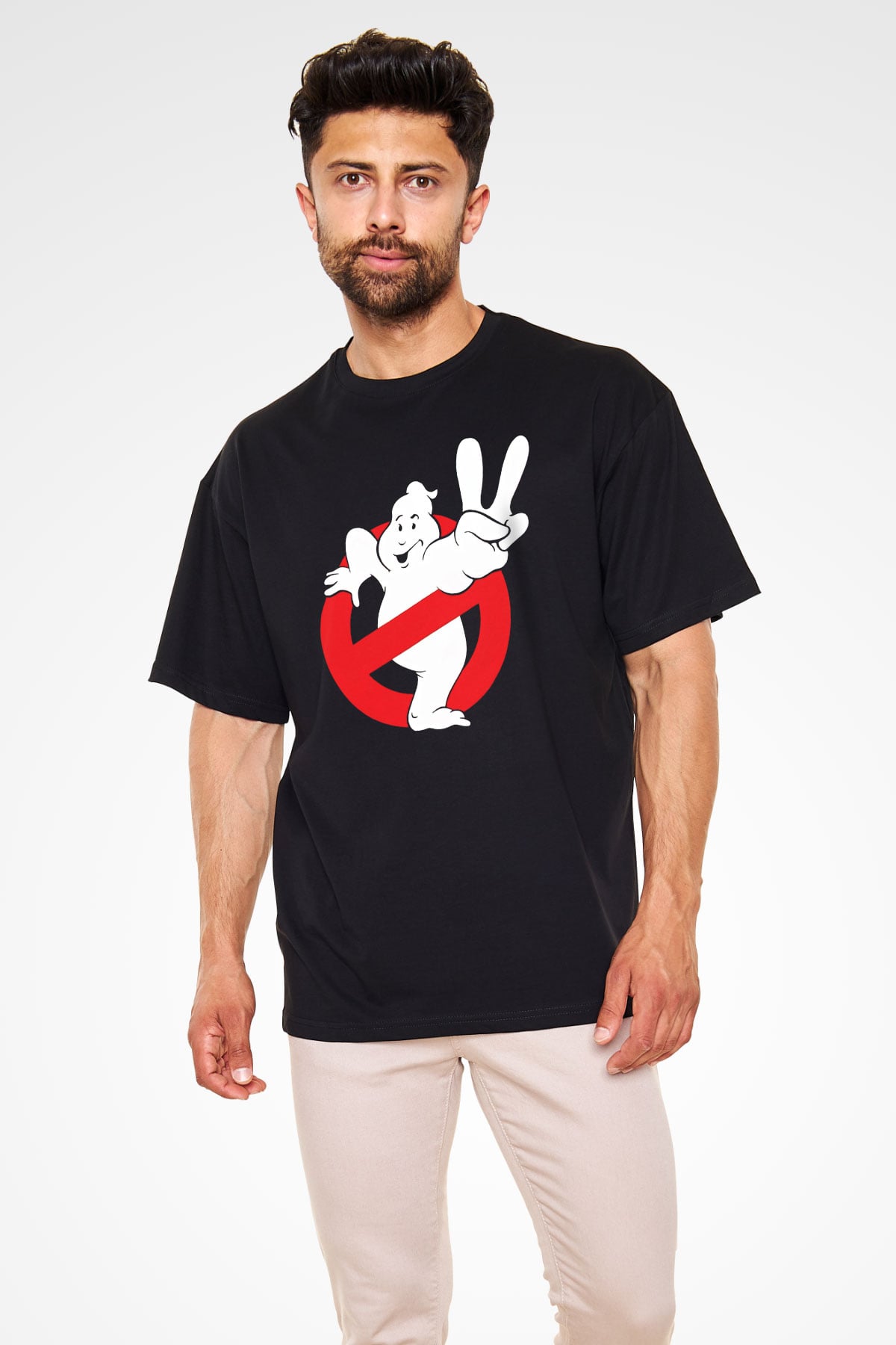 Unisex Hayalet Avcıları (Ghostbusters) Baskılı Siyah Oversize Tshirt