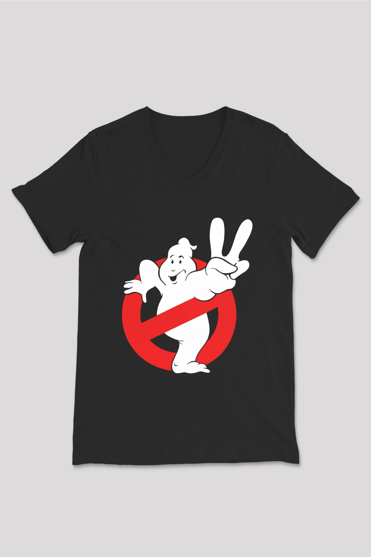 Unisex Hayalet Avcıları (Ghostbusters) Baskılı Siyah V Yaka Tshirt