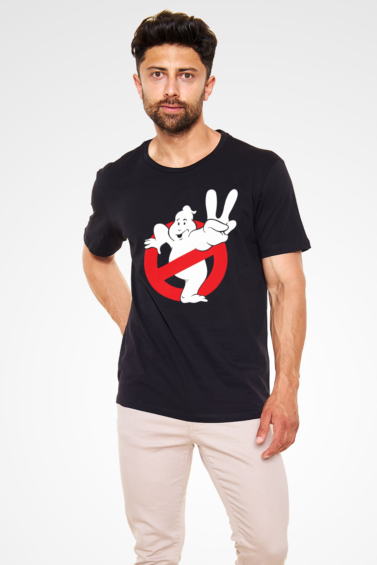 Unisex Hayalet Avcıları (Ghostbusters) Baskılı Siyah Tshirt