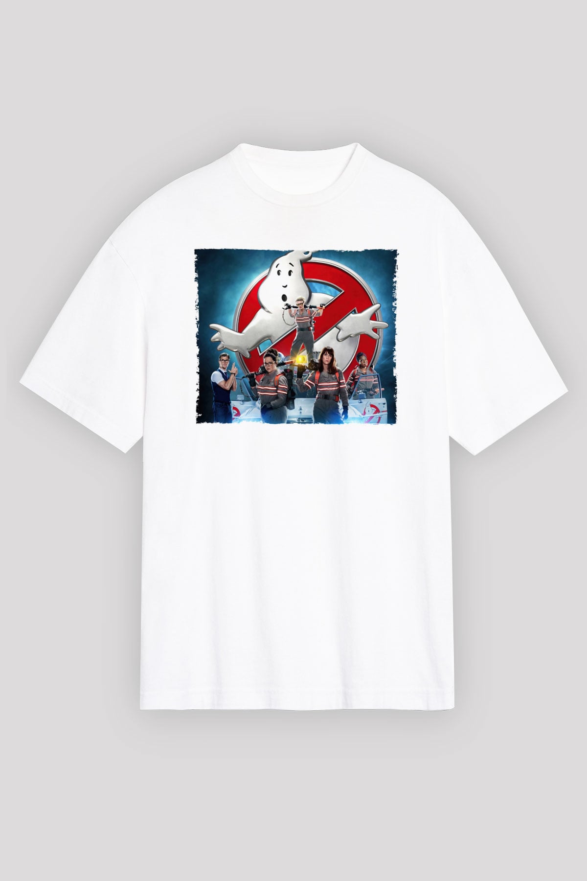 Unisex Hayalet Avcıları (Ghostbusters) Baskılı Beyaz Oversize Oversize T-shirt