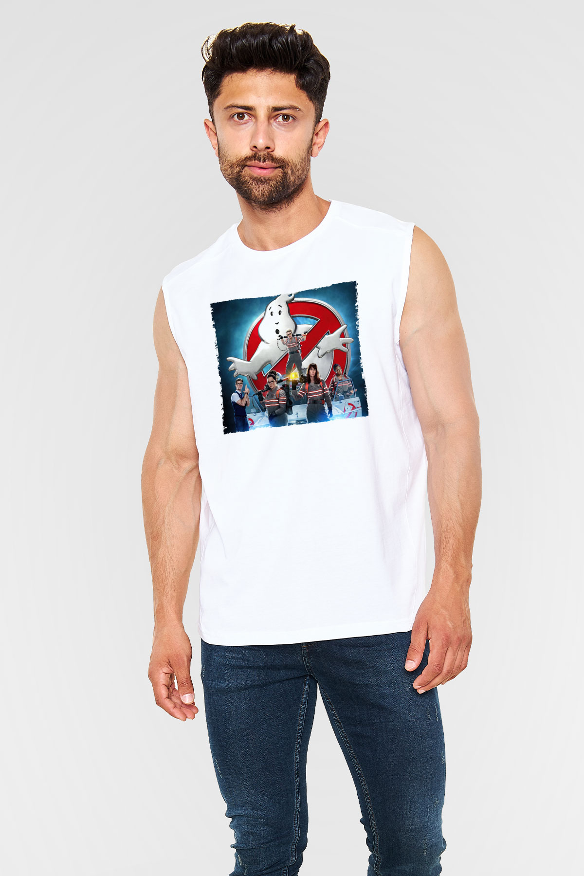 Unisex Hayalet Avcıları (Ghostbusters) Baskılı Beyaz Kolsuz Tshirt