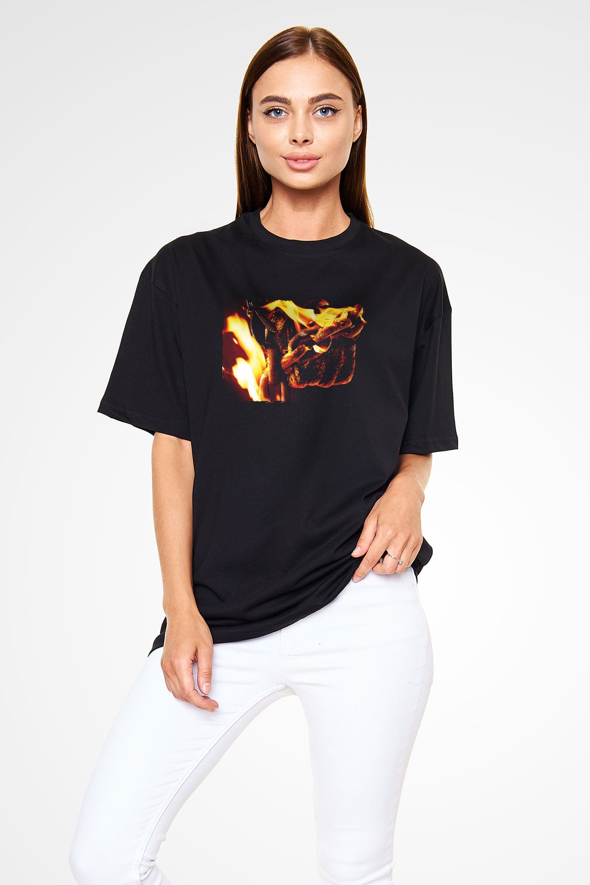 Unisex Hayalet Sürücü 2 İntikam Ateşi (Ghost Rider Spirit of Vengeance) Baskılı Siyah Oversize Tişört