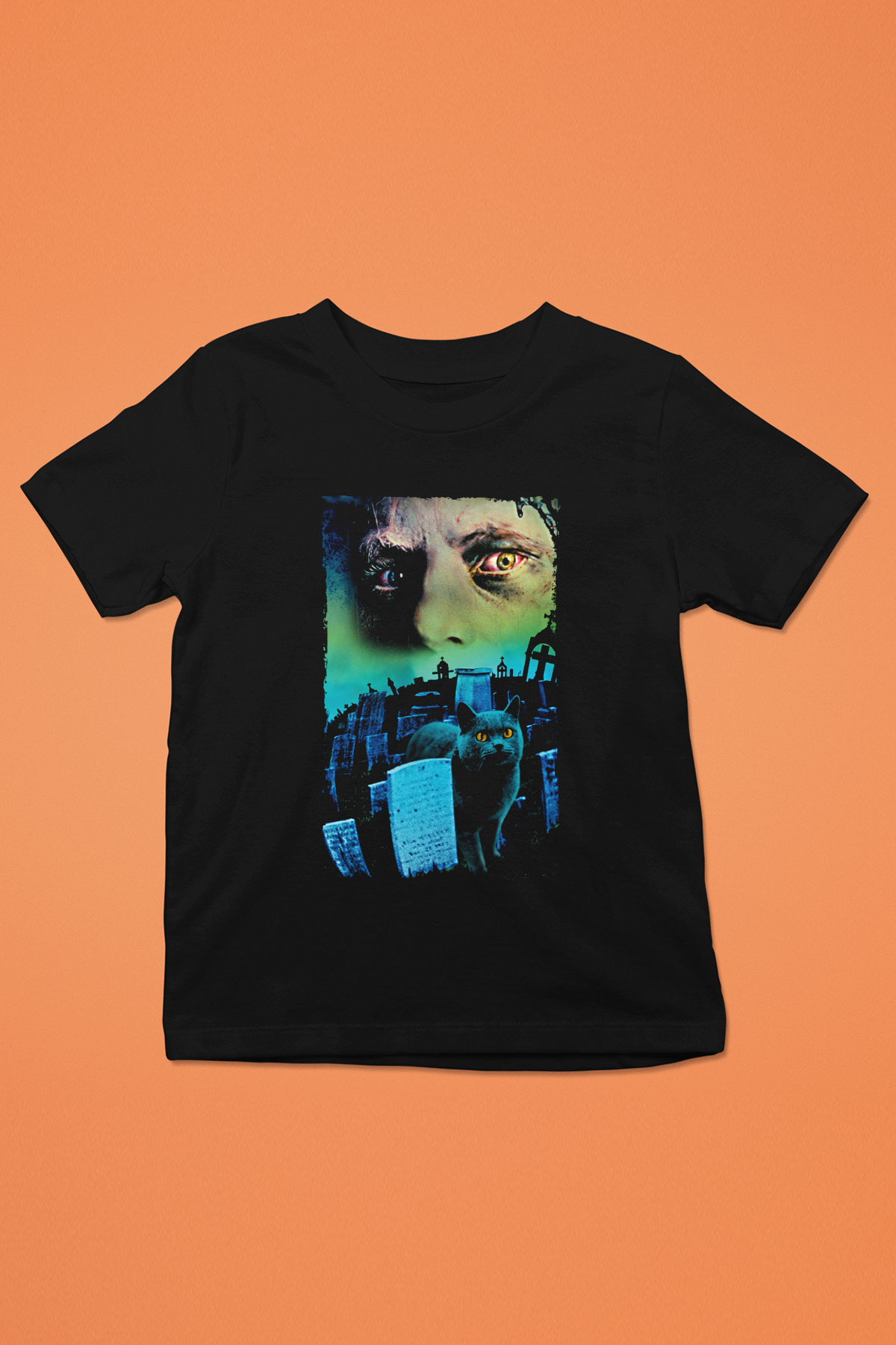 Unisex Hayvan Mezarlığı (Pet Sematary) Baskılı Siyah Çocuk Tişört