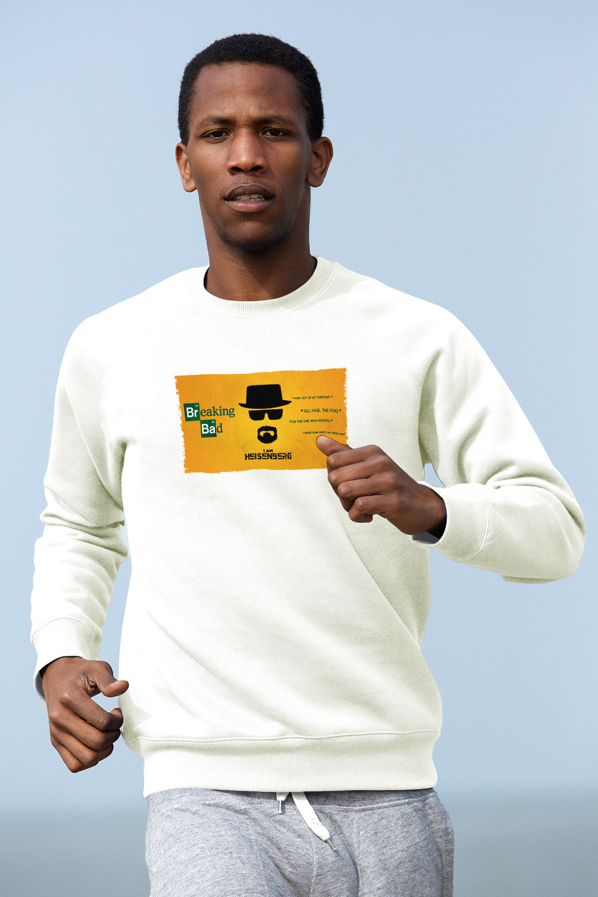 Unisex Heisenberg - Breaking Bad Baskılı Beyaz Sweatshirt