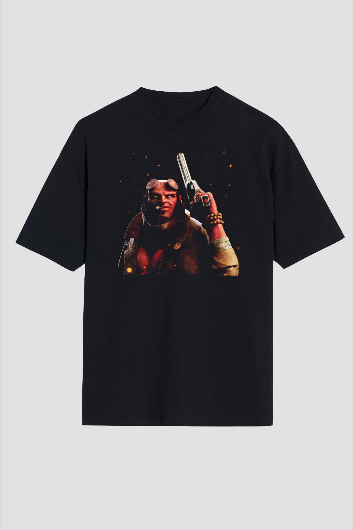 Unisex Hellboy Baskılı Siyah Oversize Tshirt