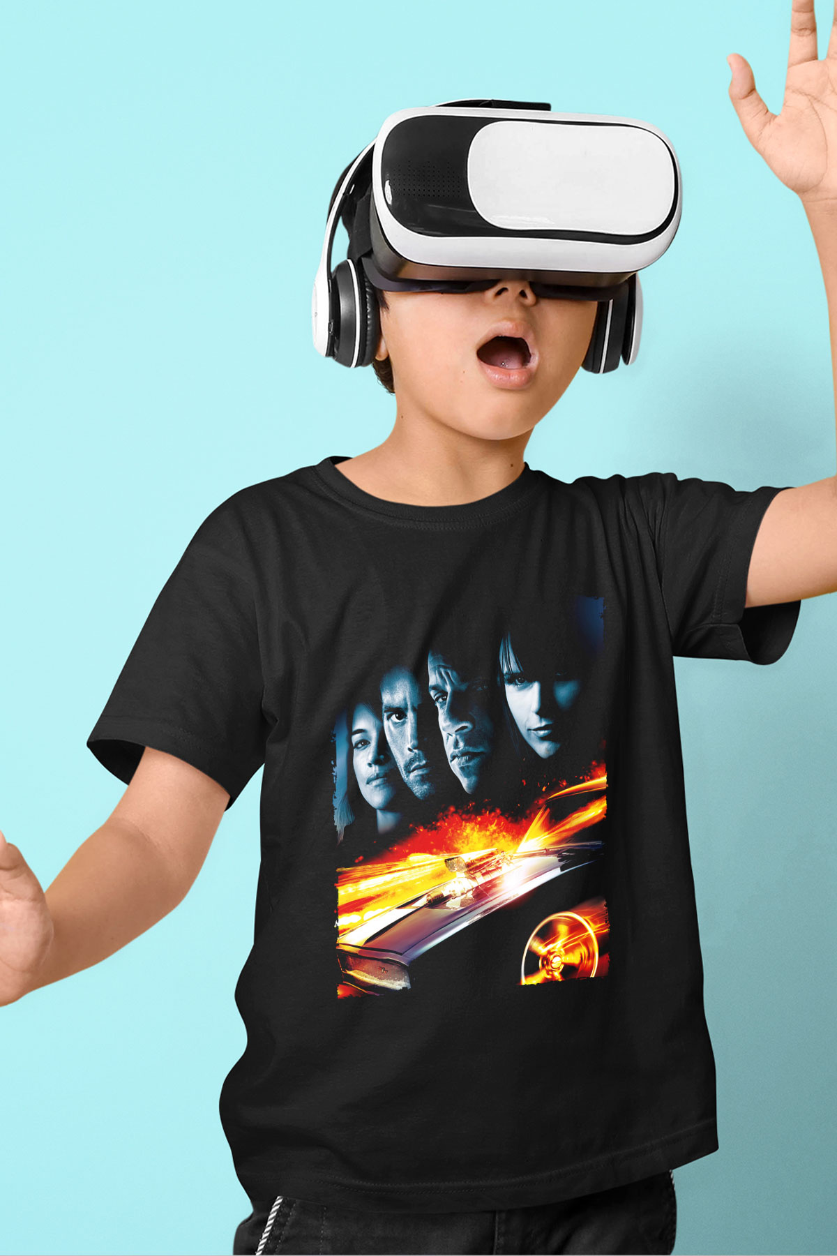Unisex Hızlı ve Öfkeli 5 Rio Soygunu (Fast Five) Baskılı Siyah Çocuk Tshirt