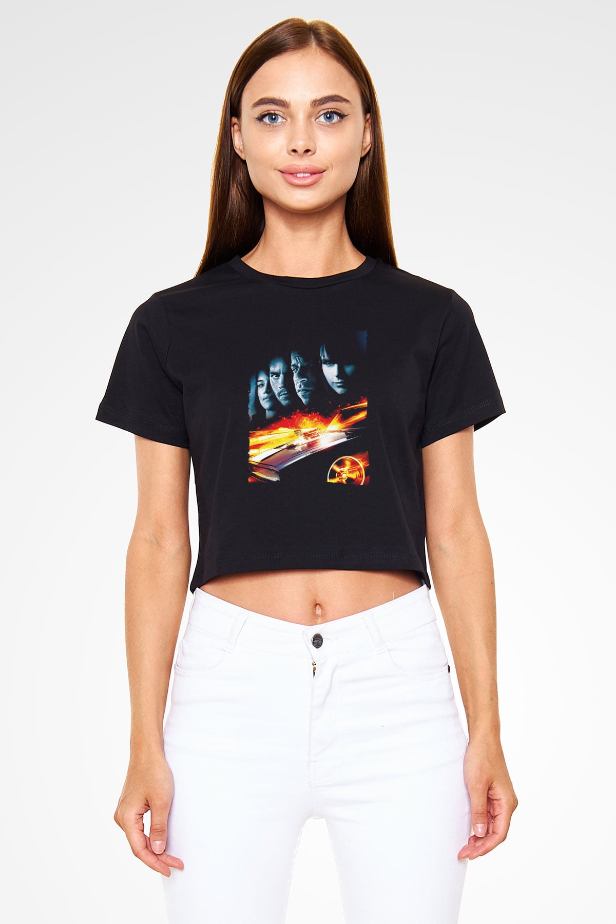 Unisex Hızlı ve Öfkeli 5 Rio Soygunu (Fast Five) Baskılı Siyah Crop Top Tshirt