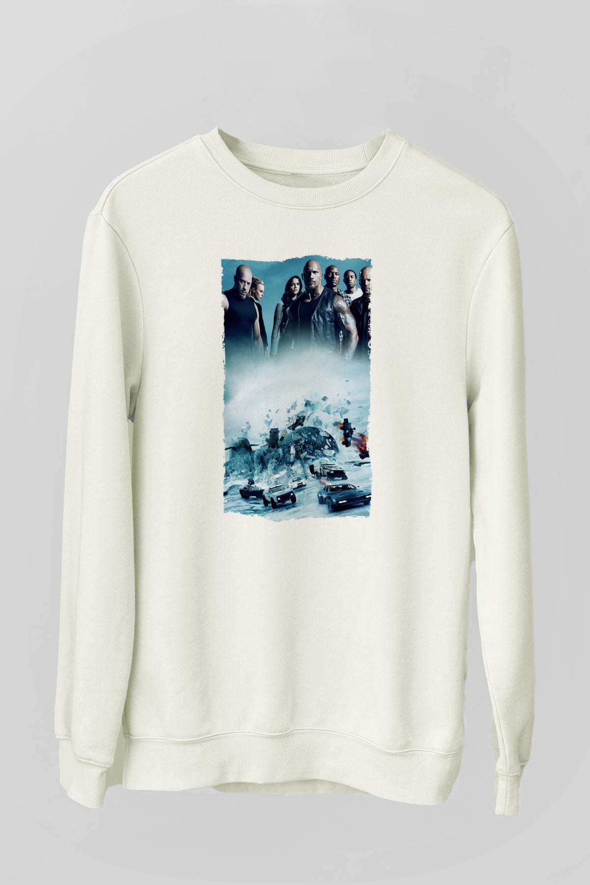 Unisex Hızlı ve Öfkeli 8 (The Fate of the Furious) Baskılı Beyaz Sweatshirt