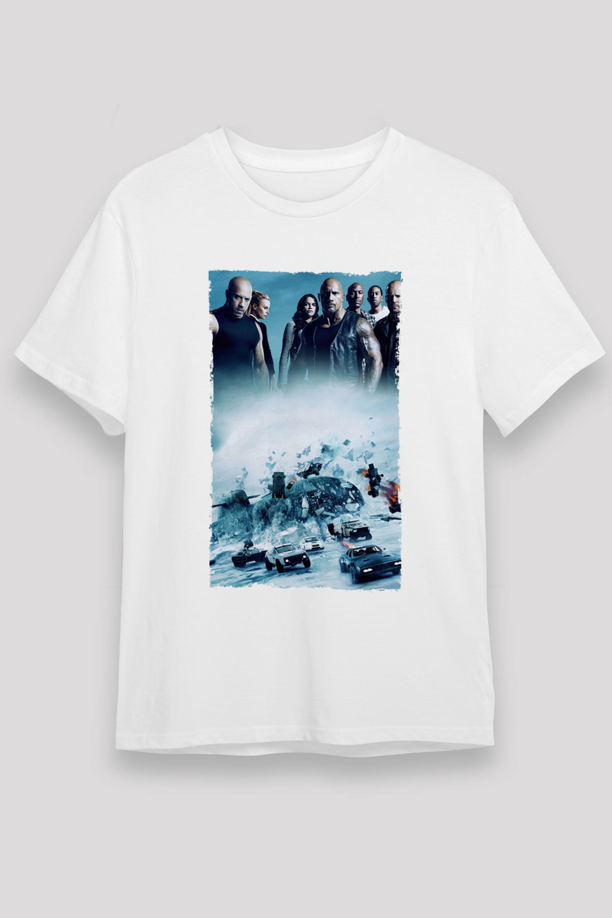 Unisex Hızlı ve Öfkeli 8 (The Fate of the Furious) Baskılı Beyaz Tshirt