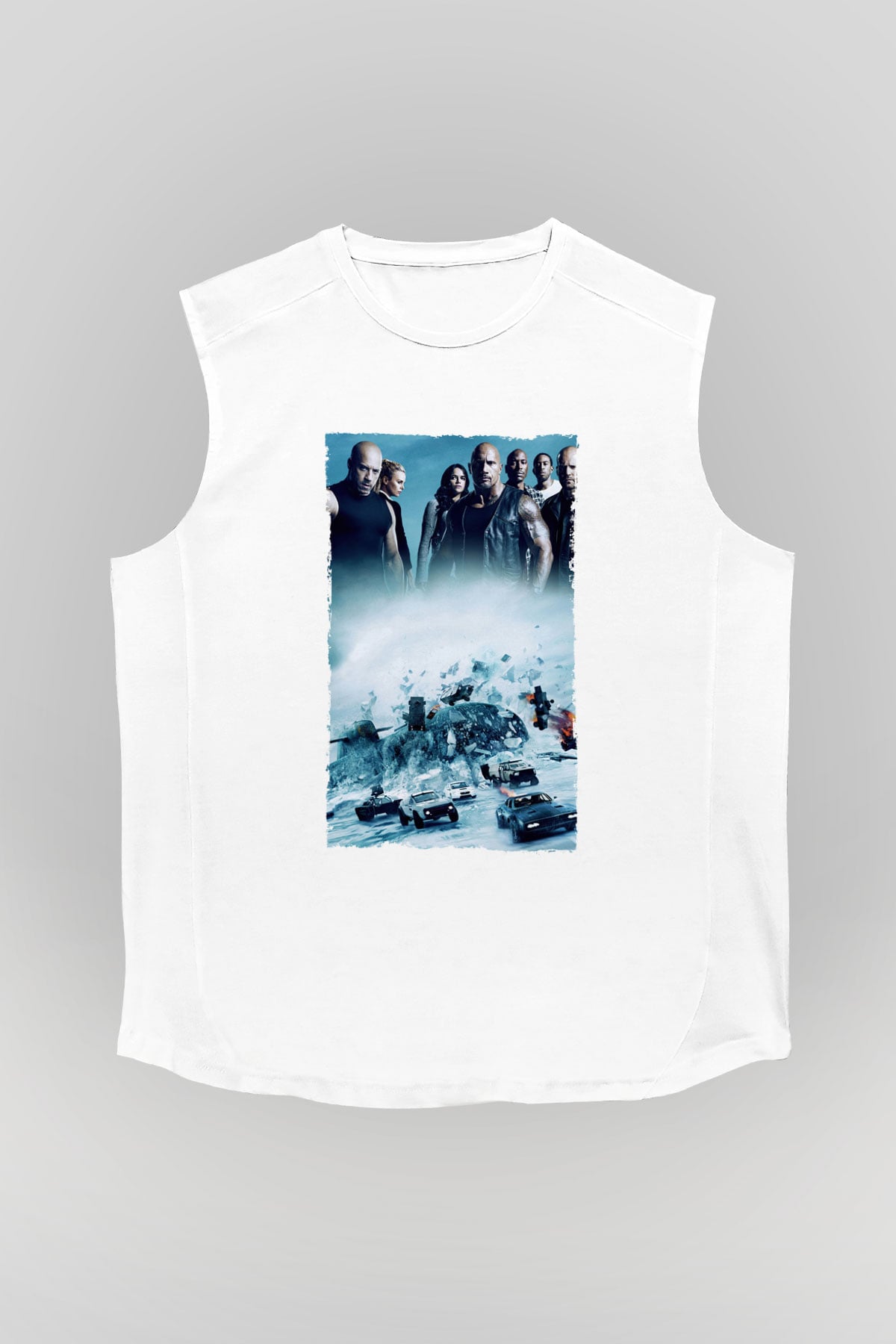 Unisex Hızlı ve Öfkeli 8 (The Fate of the Furious) Baskılı Beyaz Kolsuz Tshirt