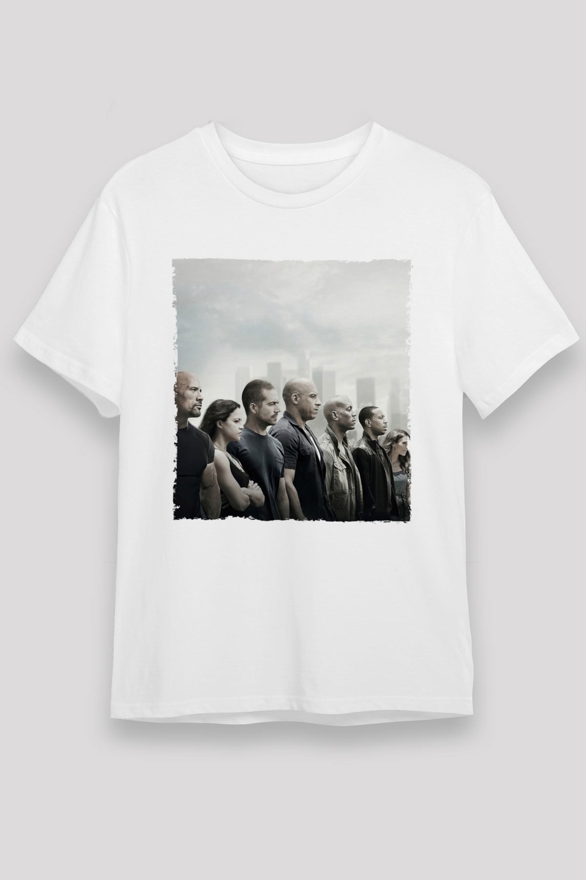 Unisex Hızlı ve Öfkeli Baskılı Beyaz T-shirt