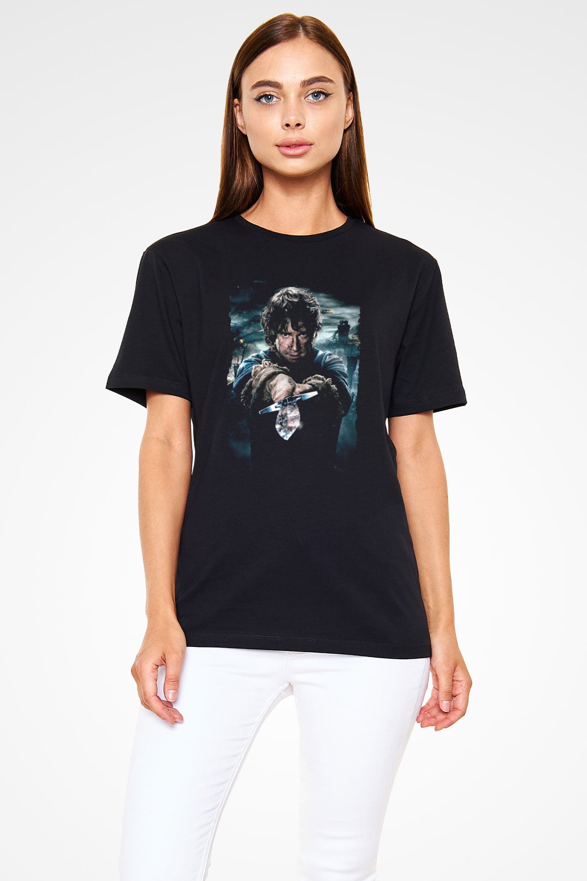 Unisex Hobbit Beş Ordunun Savaşı (The Hobbit The Battle of the Five Armies) Baskılı Siyah Tshirt