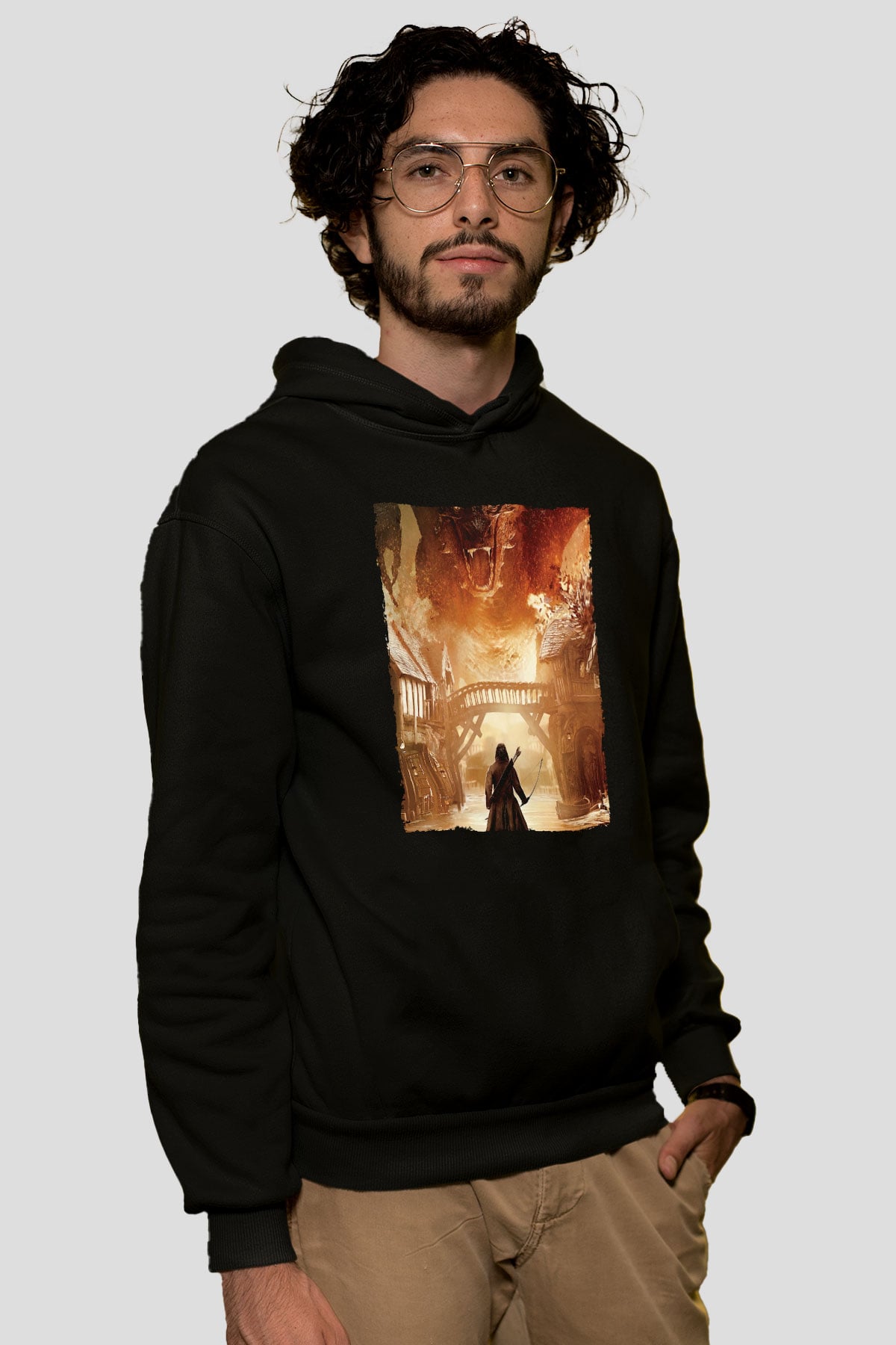 Unisex Hobbit Beş Ordunun Savaşı (The Hobbit The Battle of the Five Armies) Baskılı Siyah Unisex Kapüşonlu Sweatshirt