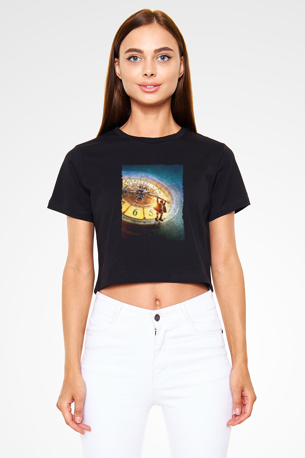 Unisex Hugo Baskılı Siyah Crop Top Tshirt